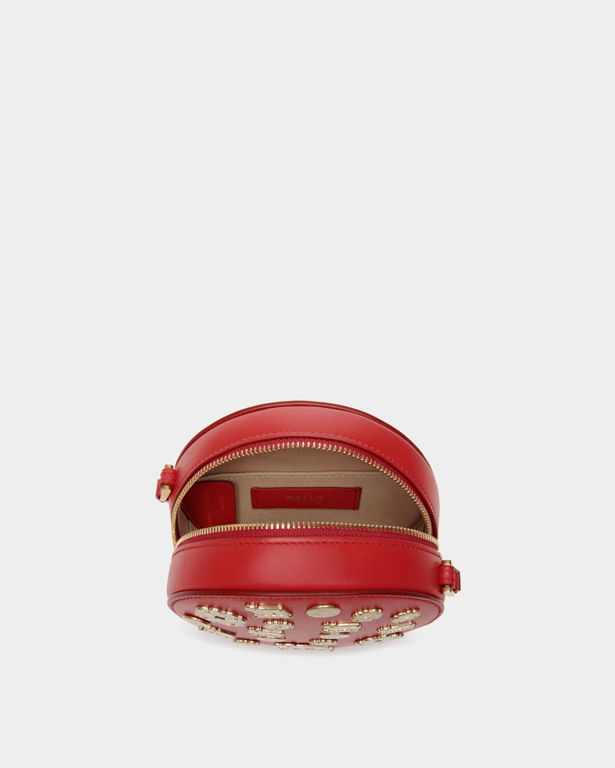 Swissness Round Minibag With Studs In Candy Red Leather - Women's - Bally - 03