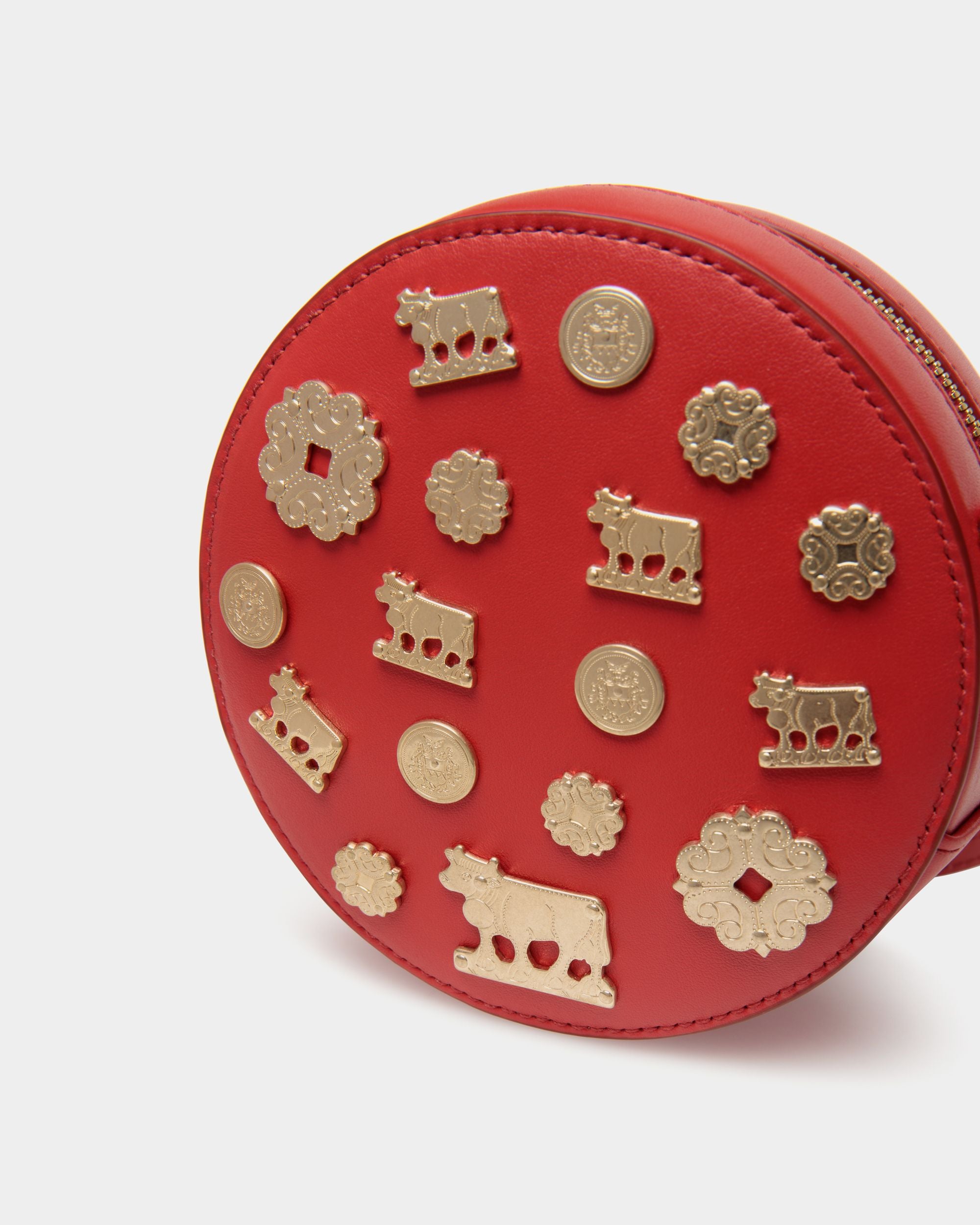 Mini Sac Rond Swissness Avec Clous En Cuir Candy Red - Femme - Bally - 04