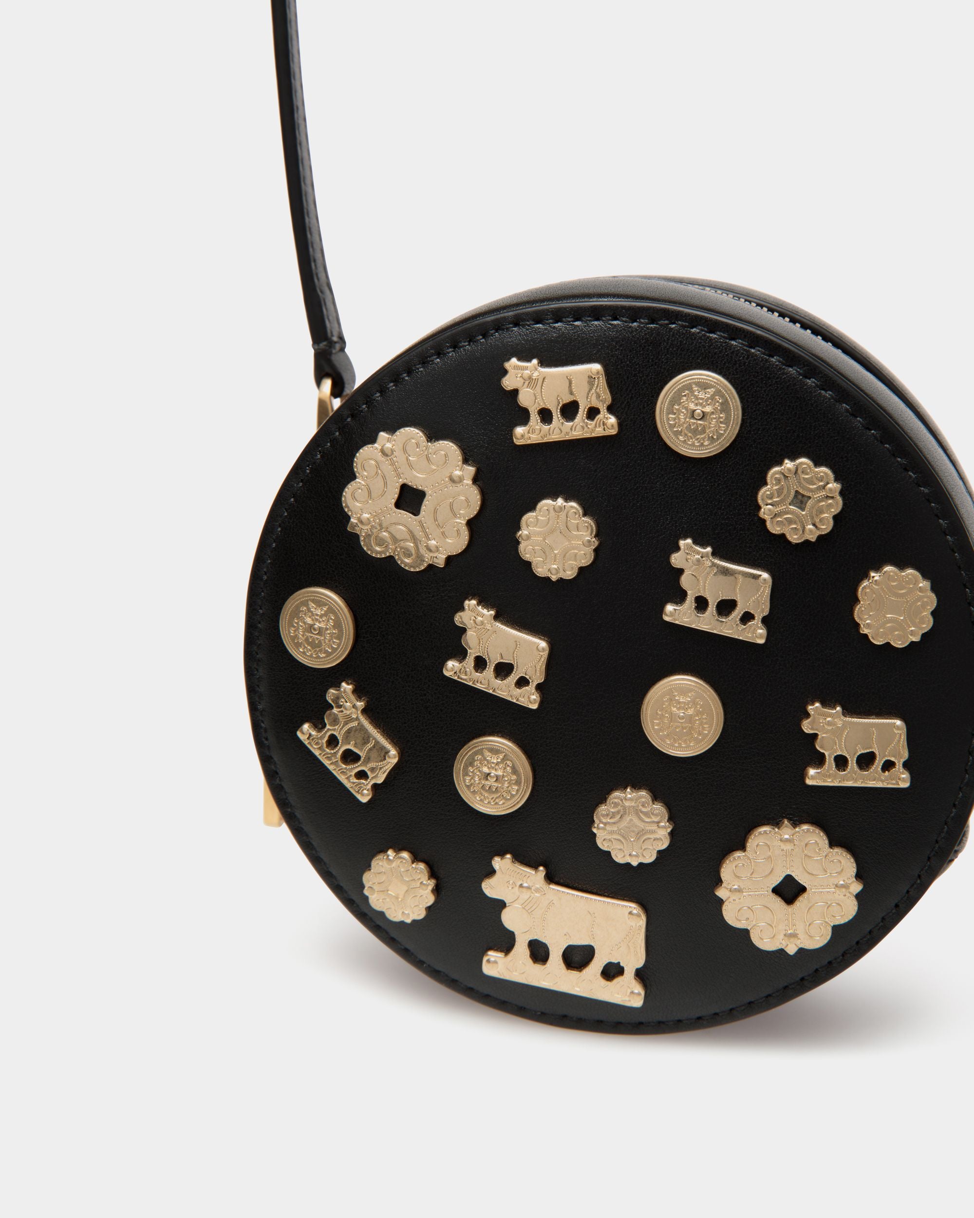 Swissness Round Minibag With Studs In Black Leather - Women's - Bally - 04