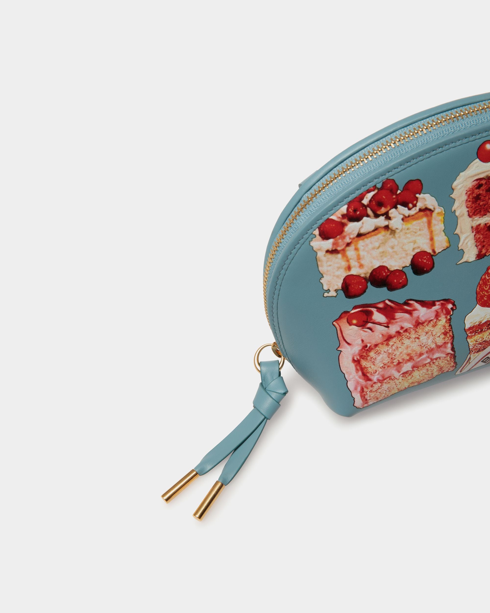 Bolso Pouch De Piel Medium Blue Con Estampado Bally Cake - Mujer - Bally - 04