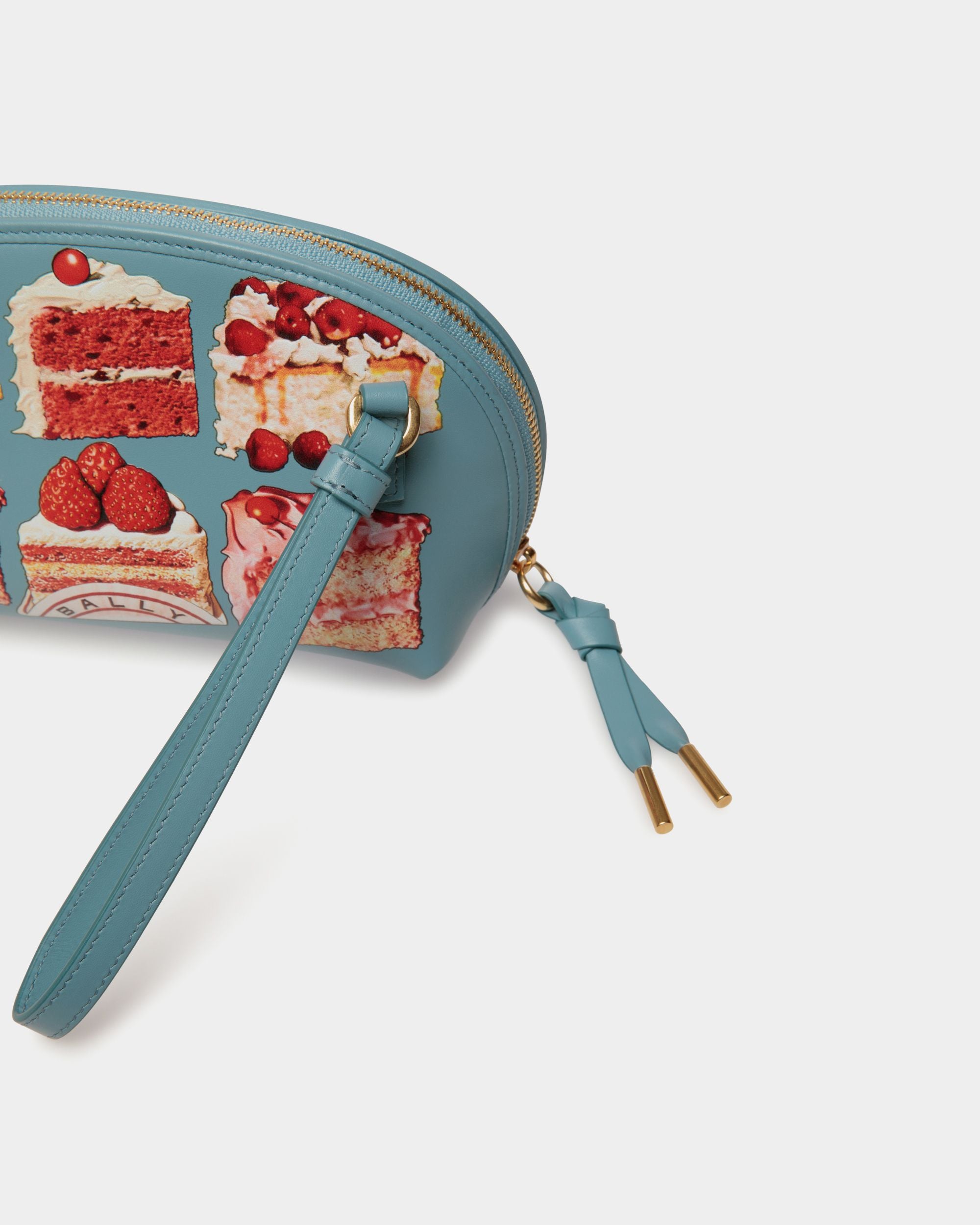 Bolso Pouch De Piel Medium Blue Con Estampado Bally Cake - Mujer - Bally - 05