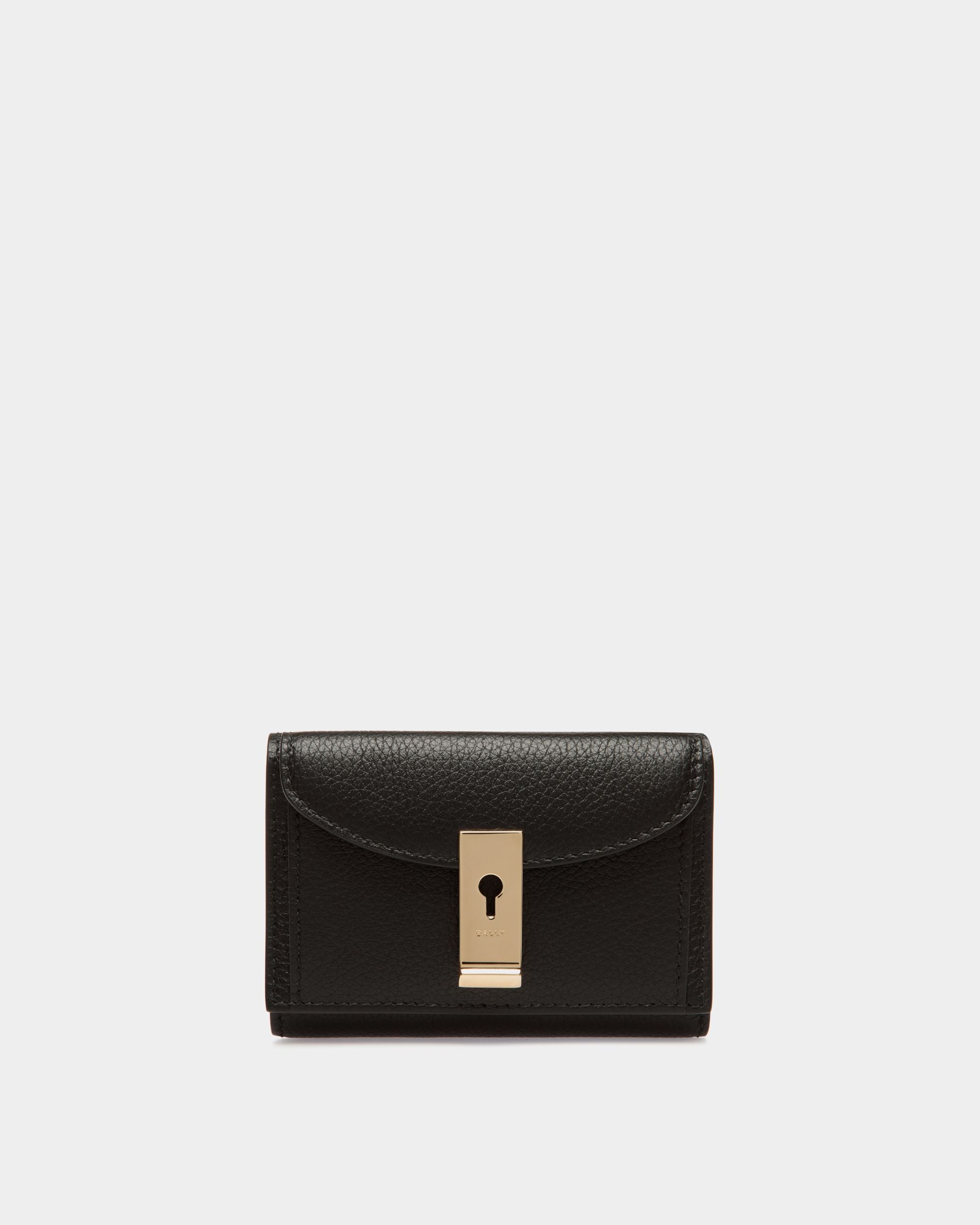 Portefeuille Lock Me En Cuir Grainé Noir - Femme - Bally - 01