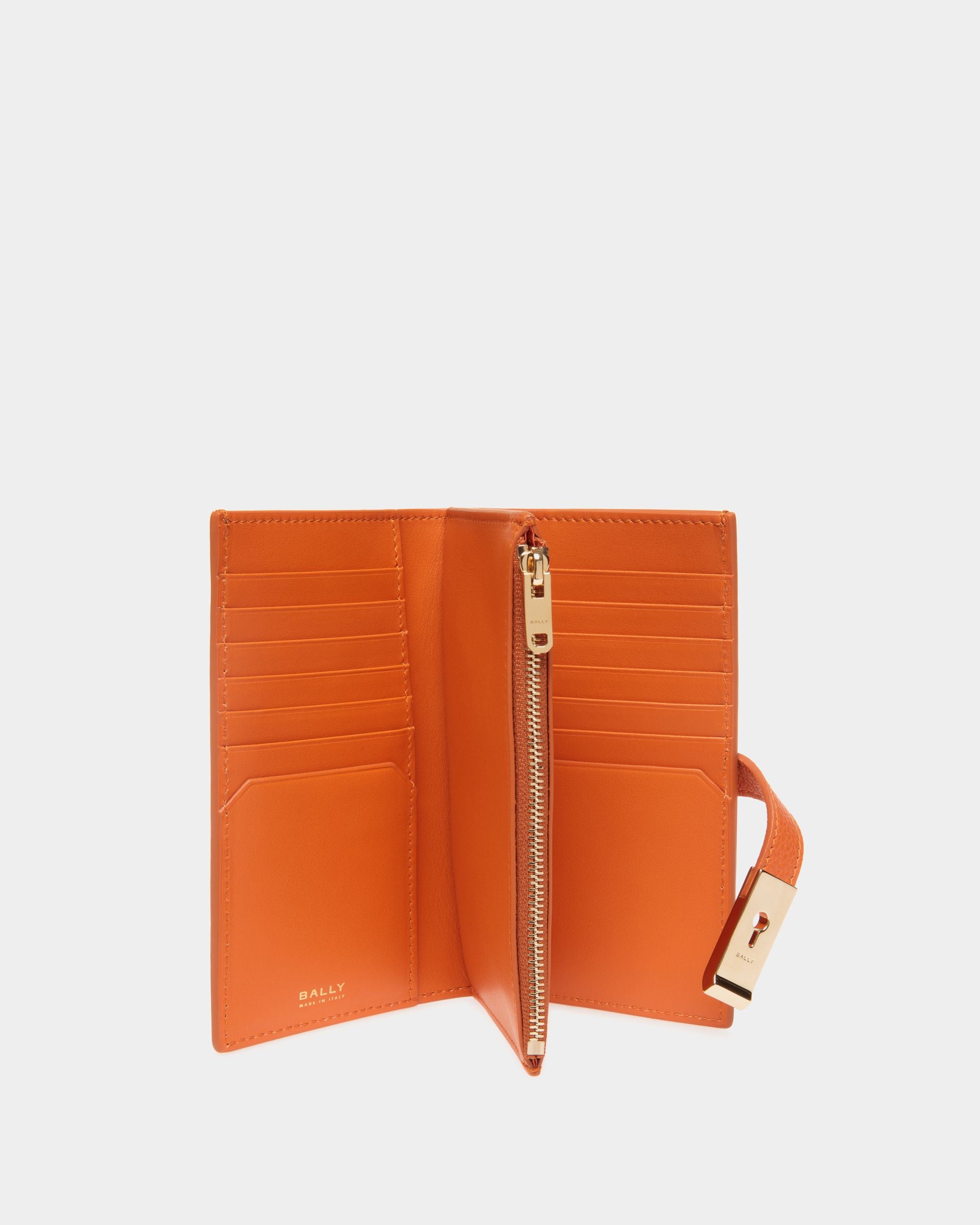 Lock Me Long Wallet in Koi Orange Grained Leather - Women's - Bally - 03
