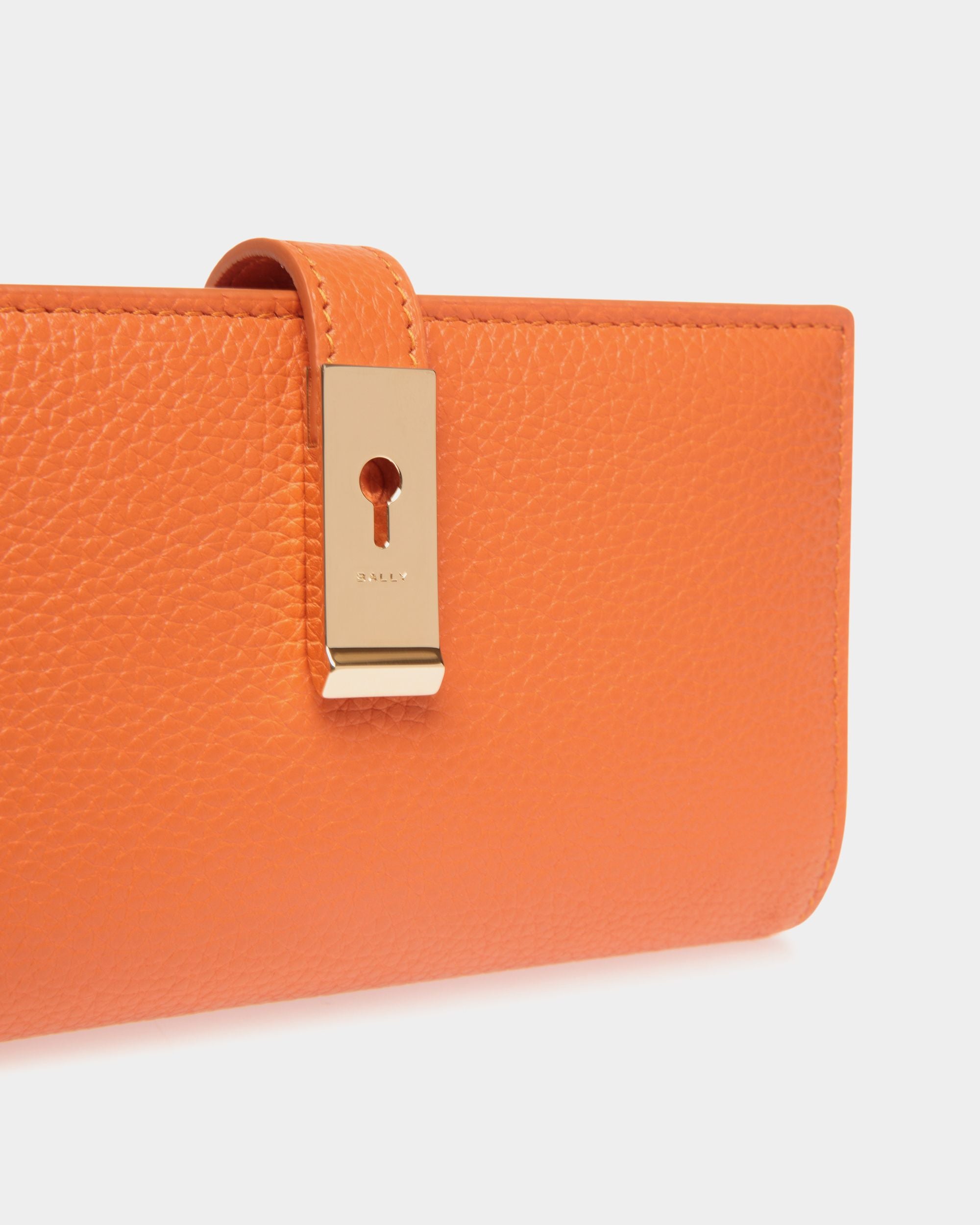 Lock Me Long Wallet in Koi Orange Grained Leather - Women's - Bally - 04