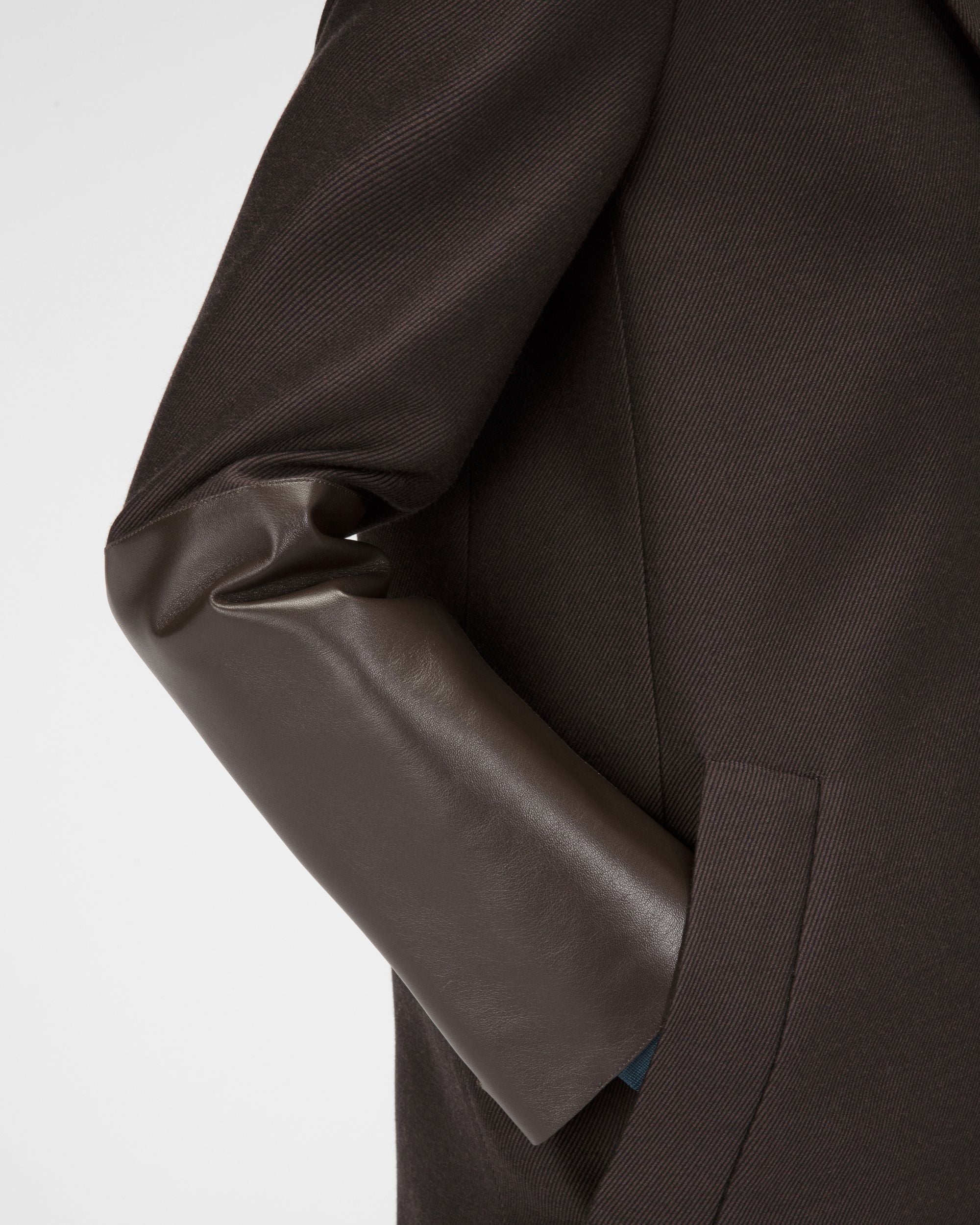Wool & Cotton Coat In Ebony Brown - Women's - Bally - 02