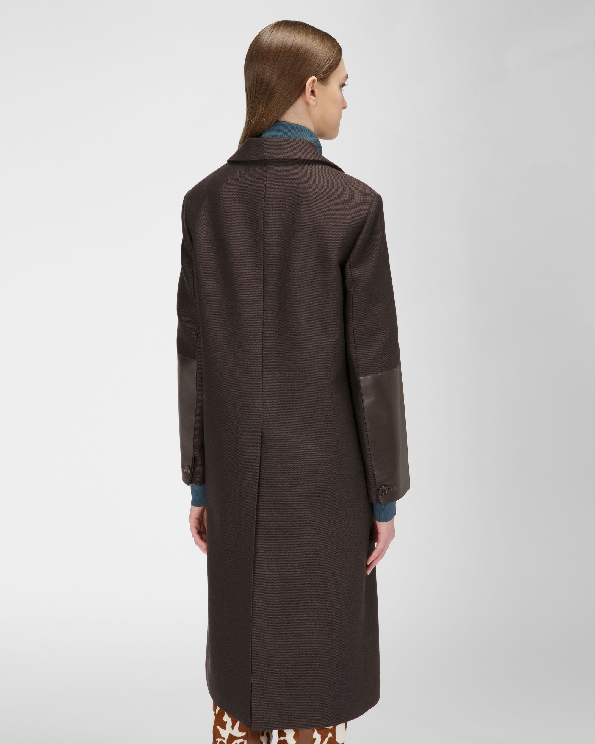 Wool & Cotton Coat In Ebony Brown - Women's - Bally - 03