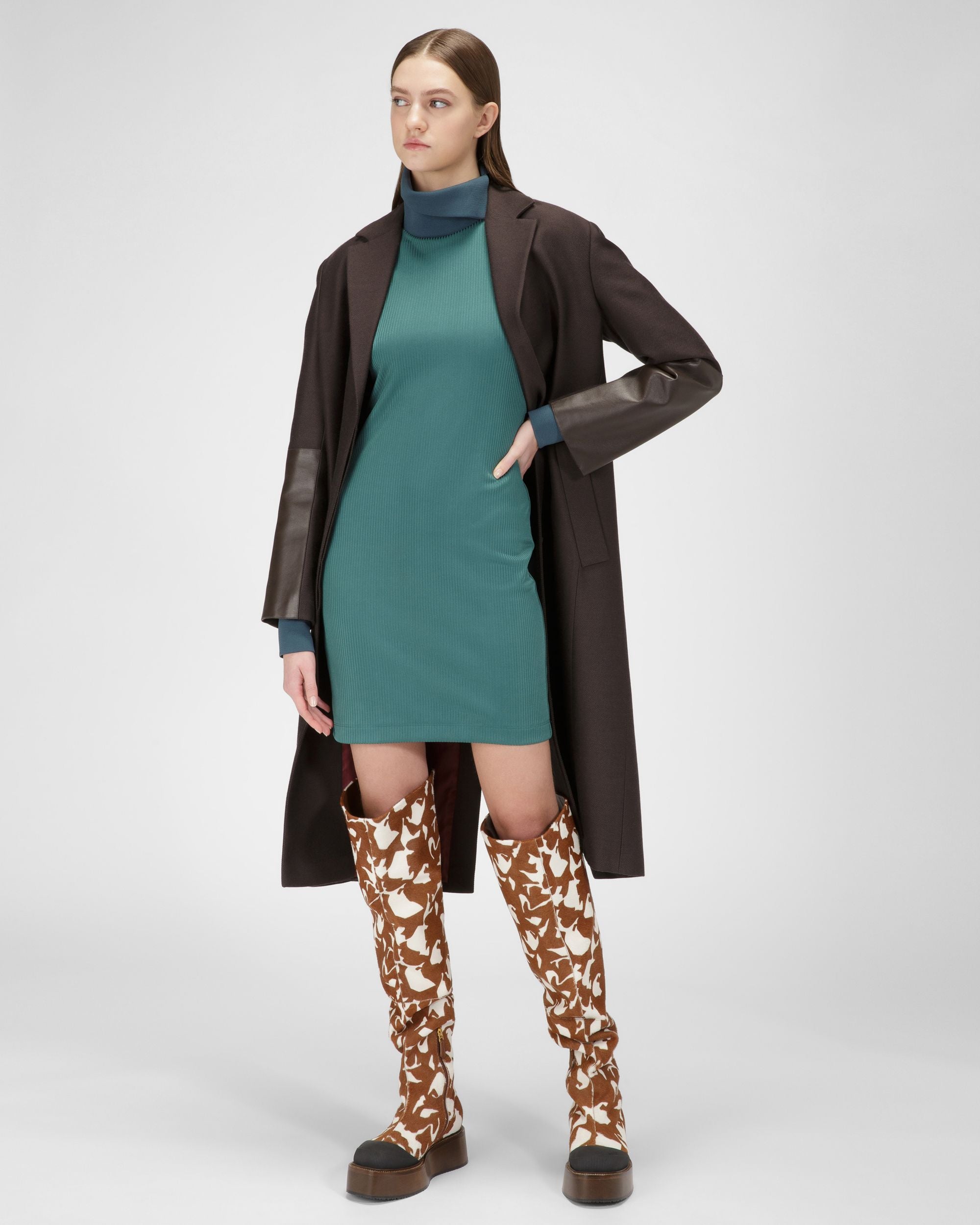 Wool & Cotton Coat In Ebony Brown - Women's - Bally - 05
