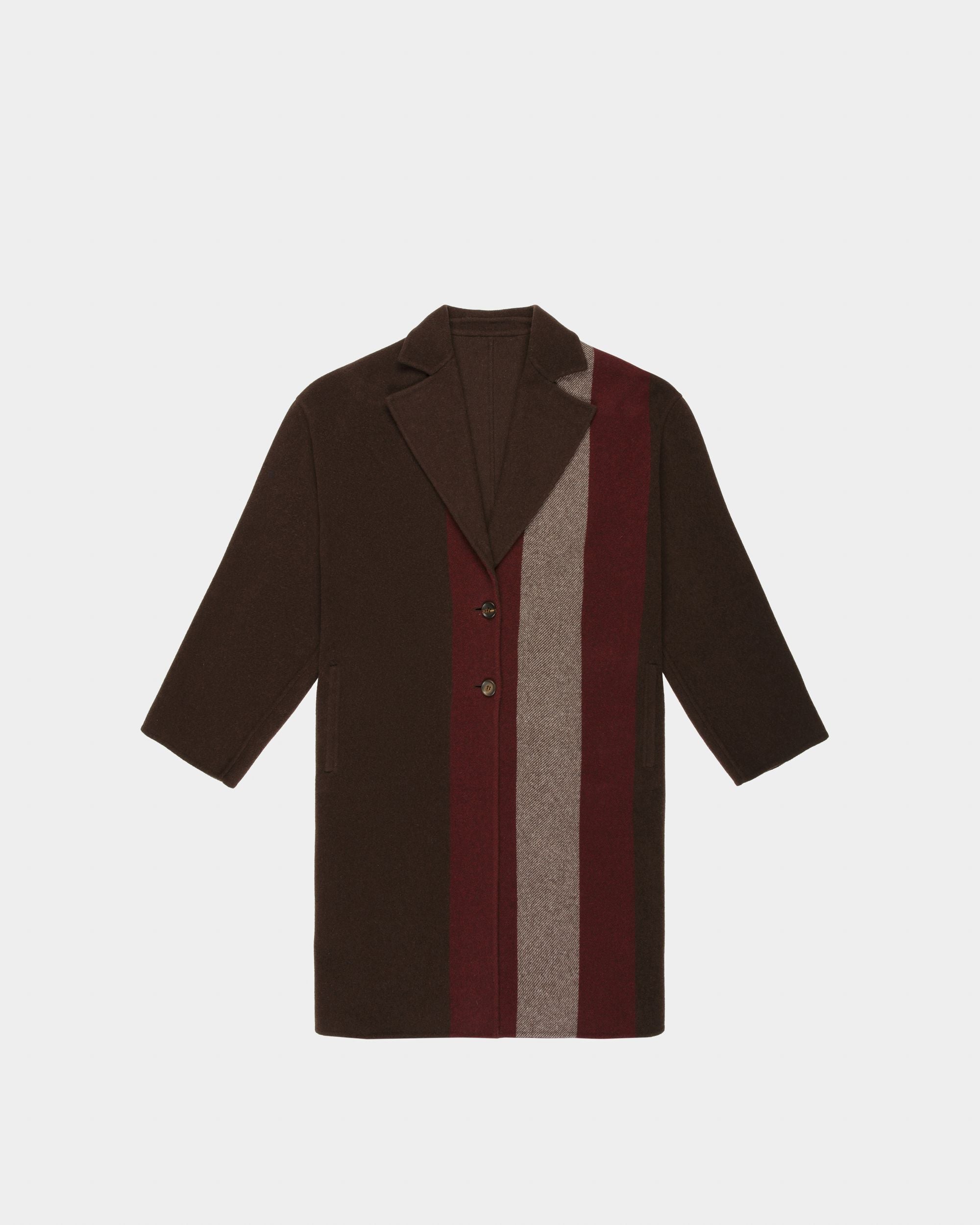 Wool Mix Coat In Ebony Brown - Women's - Bally - 04