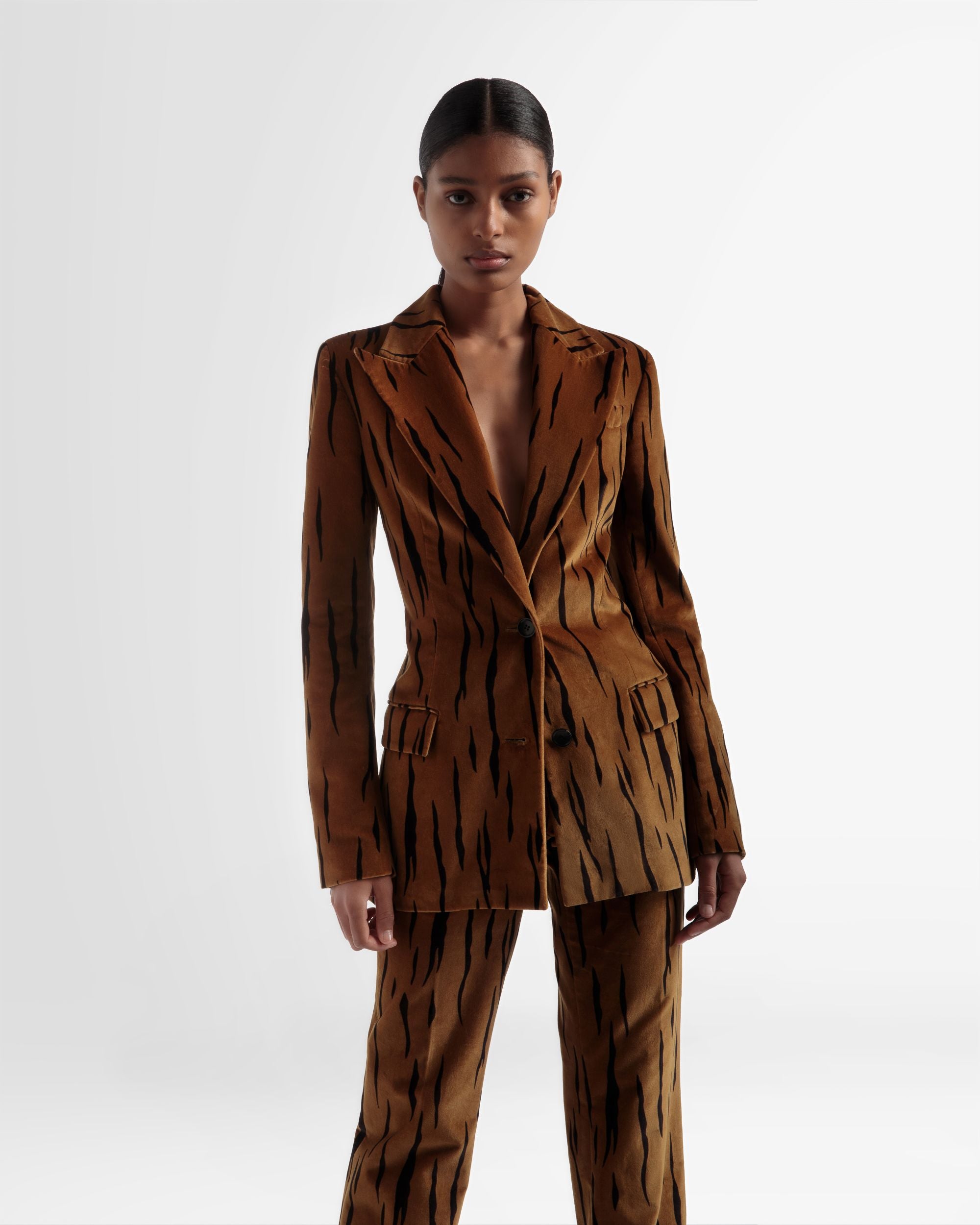 Bedruckter Samtblazer In Desert Und Schwarz - Damen - Bally - 02