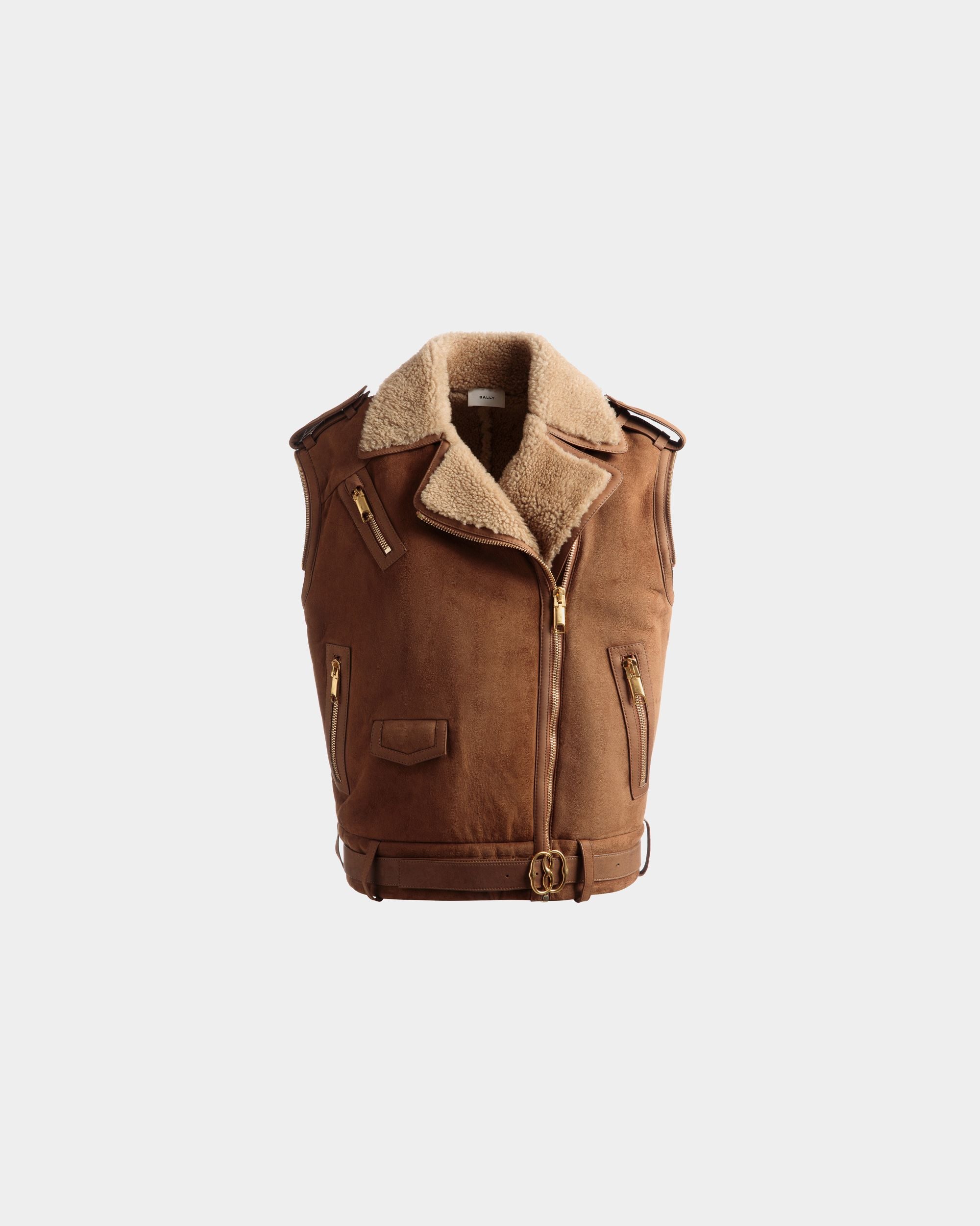 Zweireihige Lammfelljacke Aus Veloursleder In Braun - Damen - Bally - 02