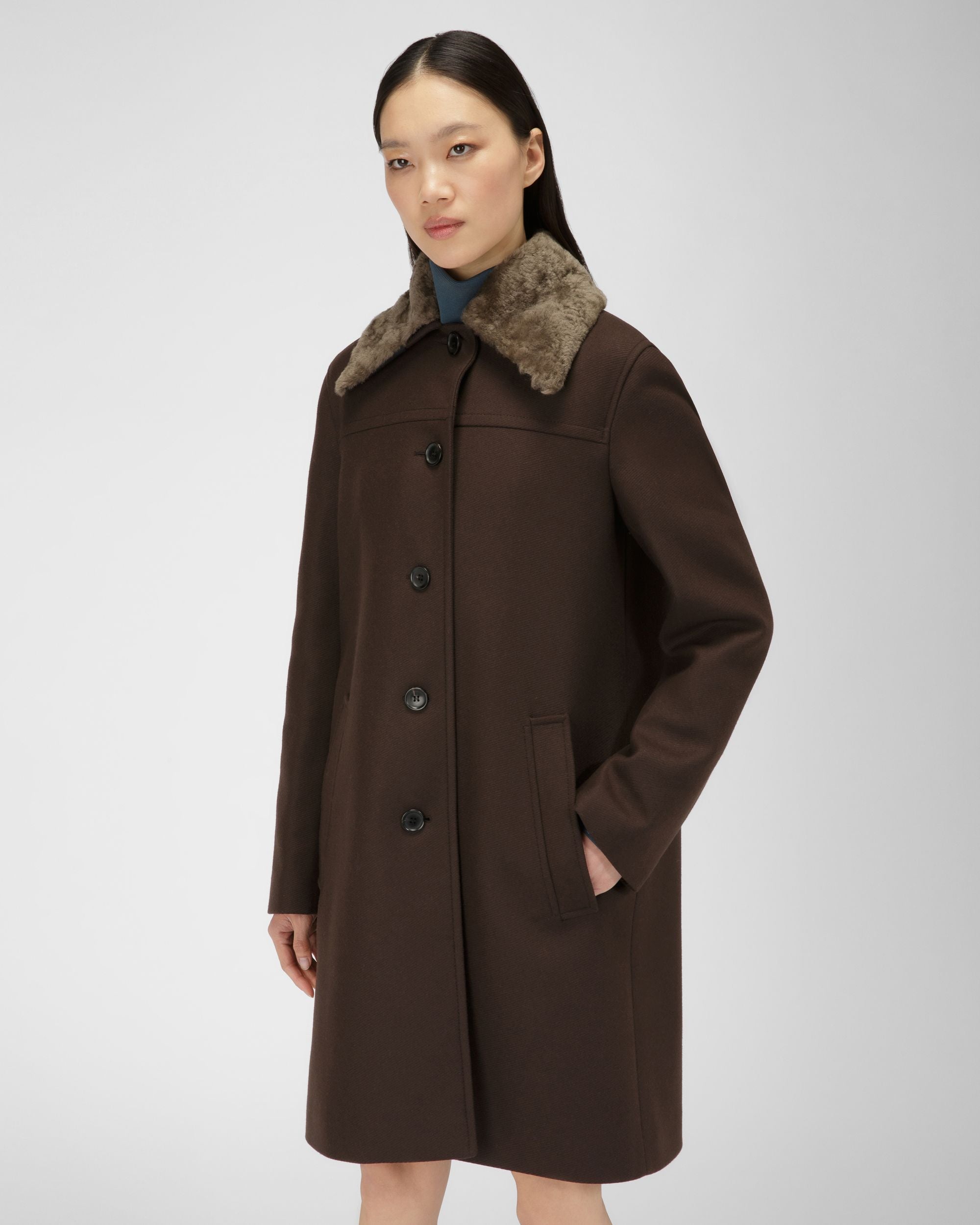 Manteau En Laine Marron Ébène - Femme - Bally - 01