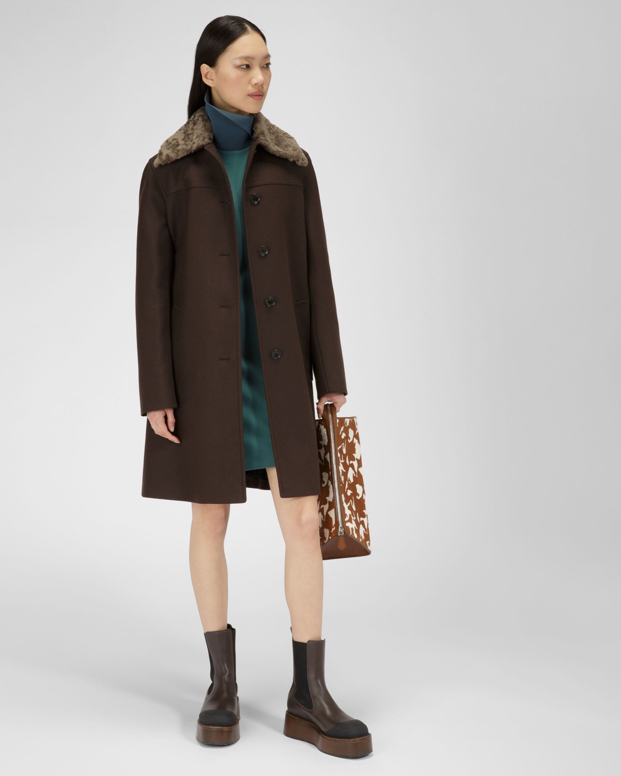 Manteau En Laine Marron Ébène - Femme - Bally - 05