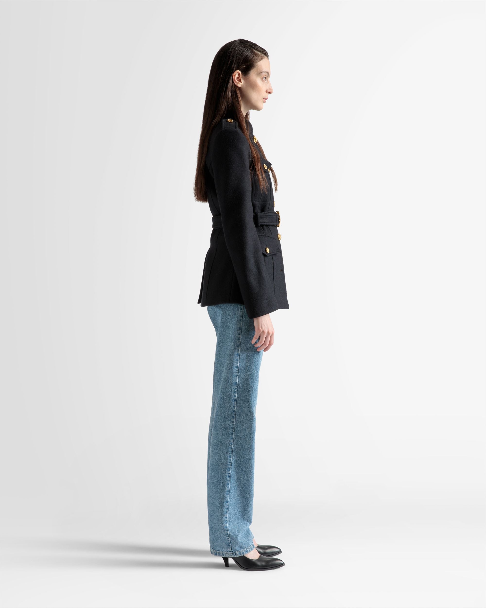 Jacke mit Gürtel Aus marineblauer Wolle - Damen - Bally - 05