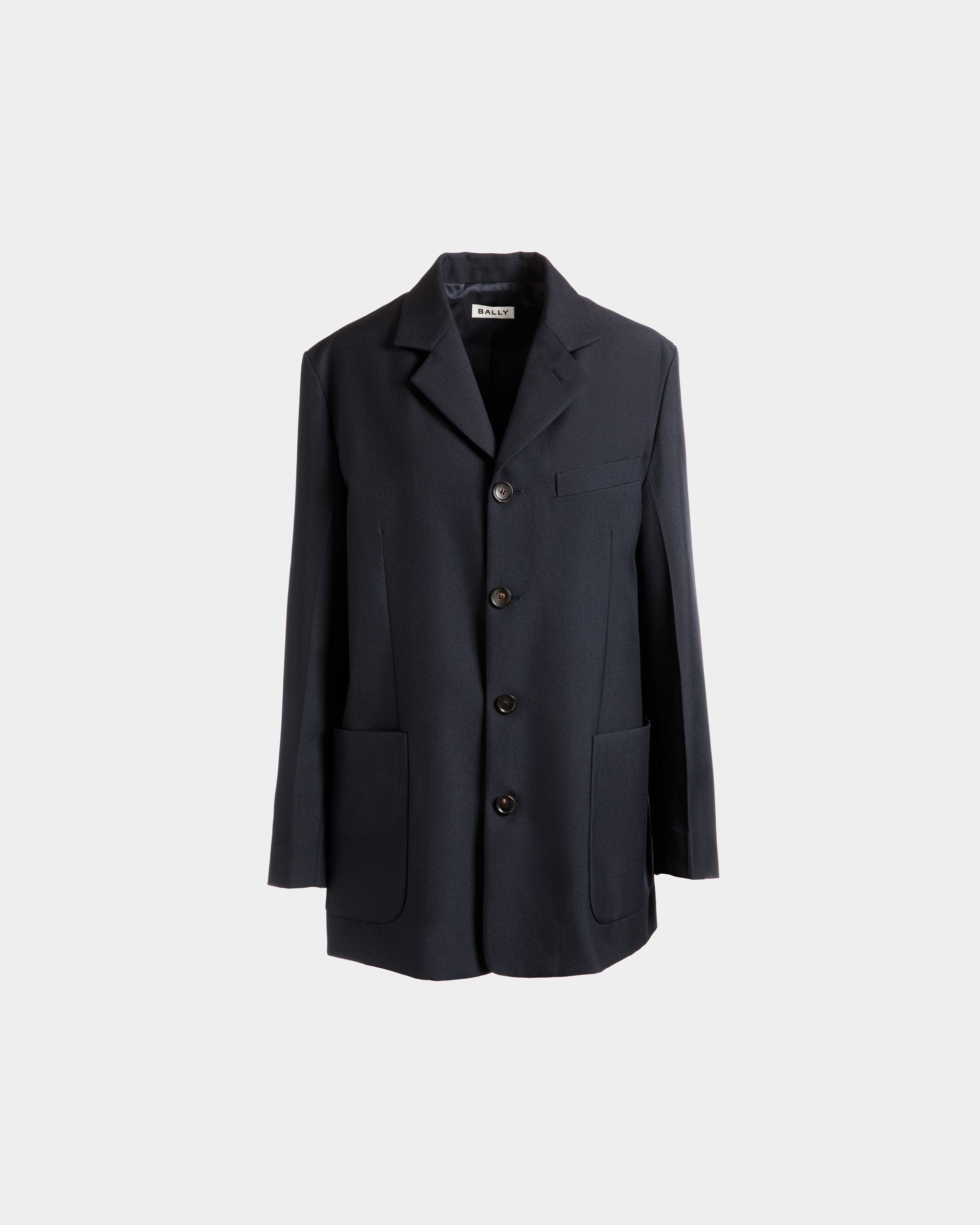 Veste Droite En Laine Mélangée Navy Blue - Femme - Bally - 01