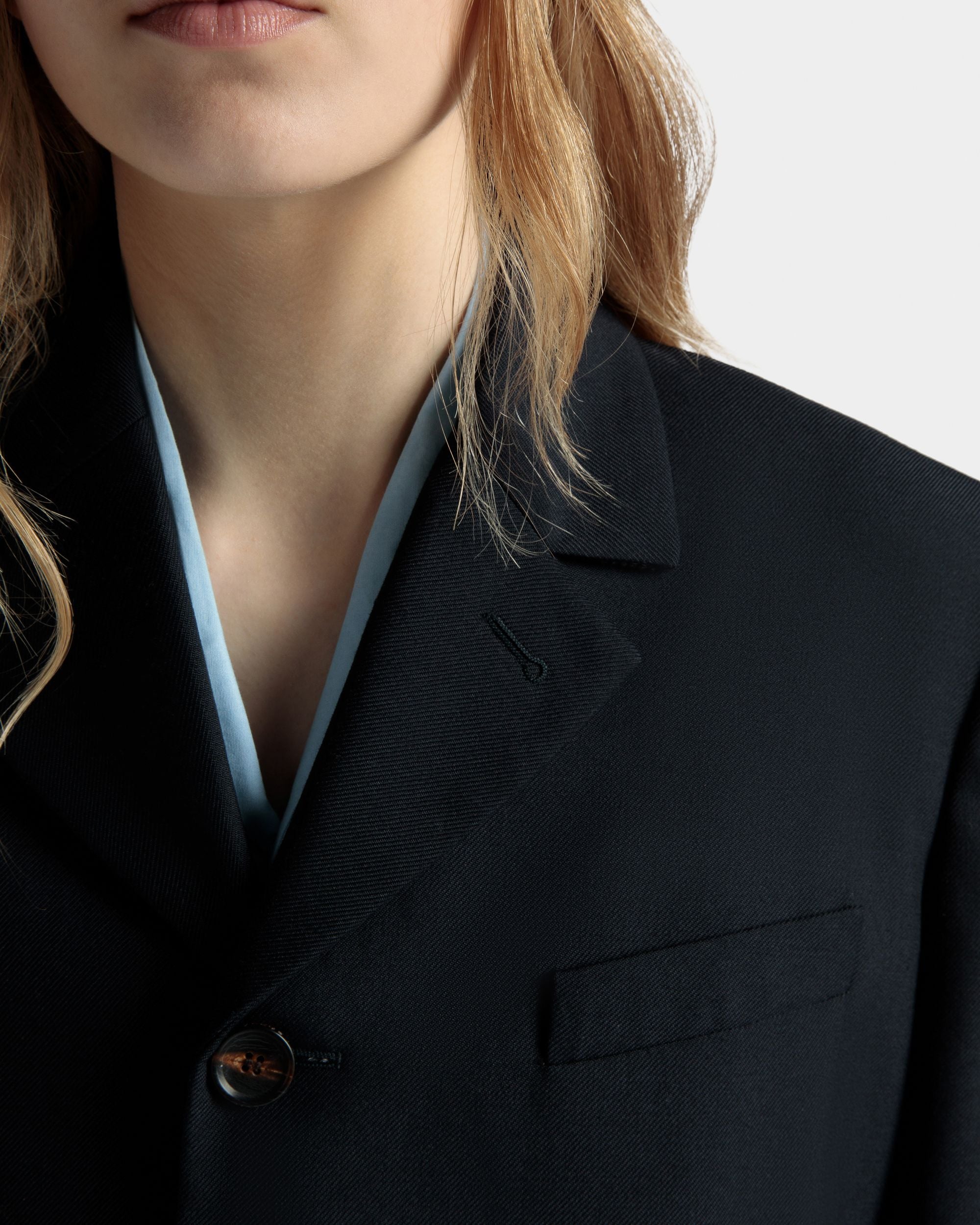 Veste Droite En Laine Mélangée Navy Blue - Femme - Bally - 02