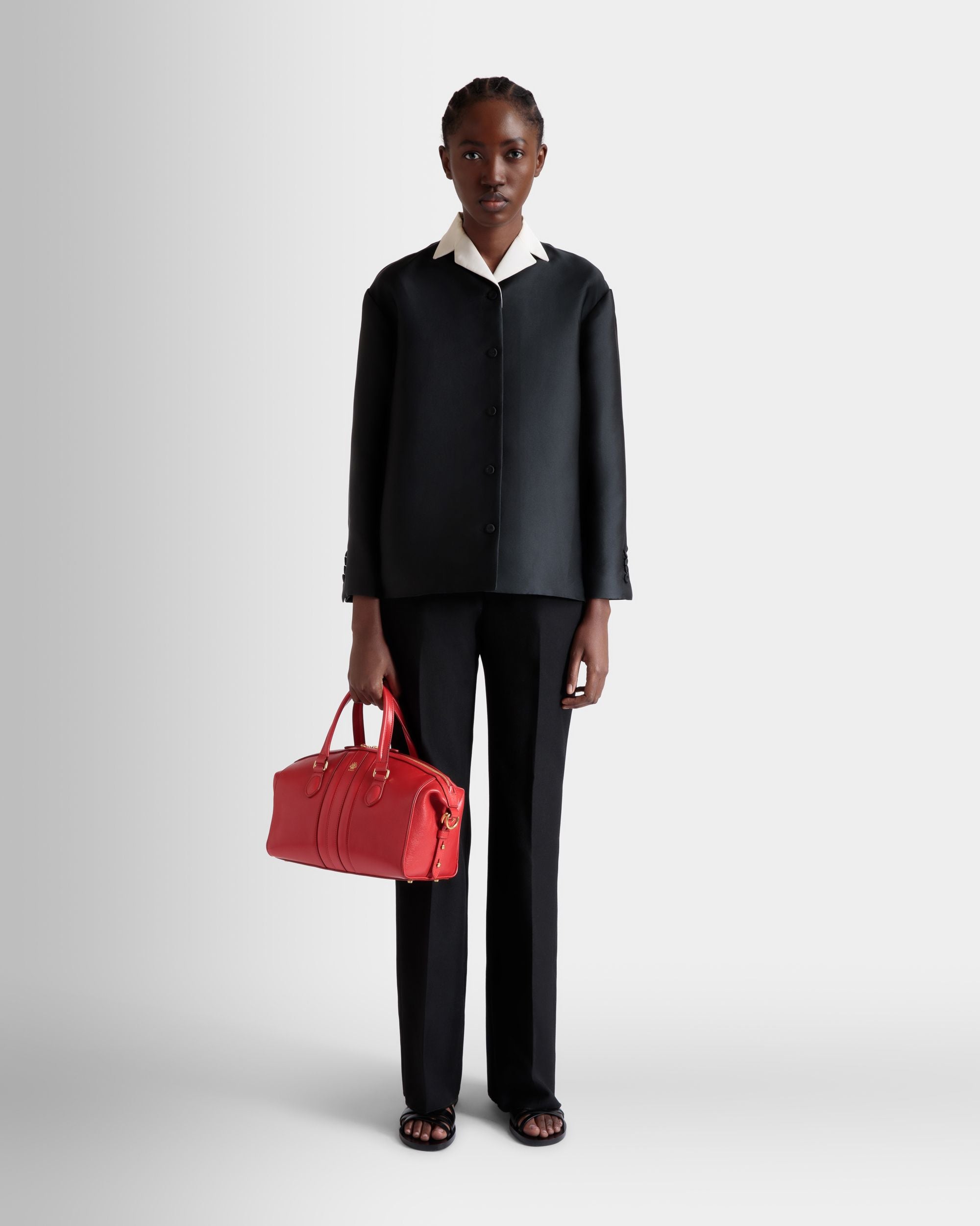 Blazer À Col Contrastant En Soie Mélangée Noire - Femme - Bally - 02