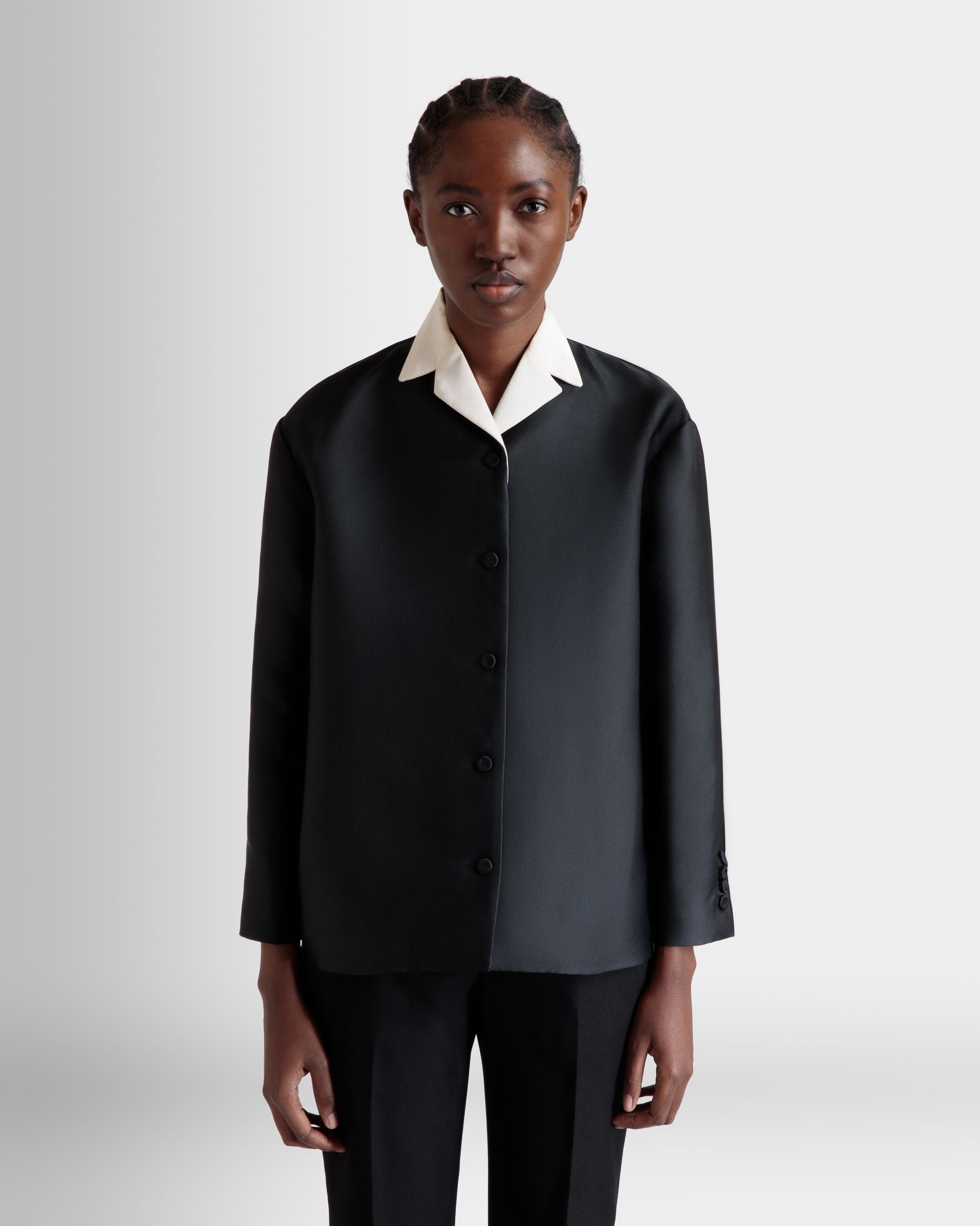 Blazer À Col Contrastant En Soie Mélangée Noire - Femme - Bally - 03