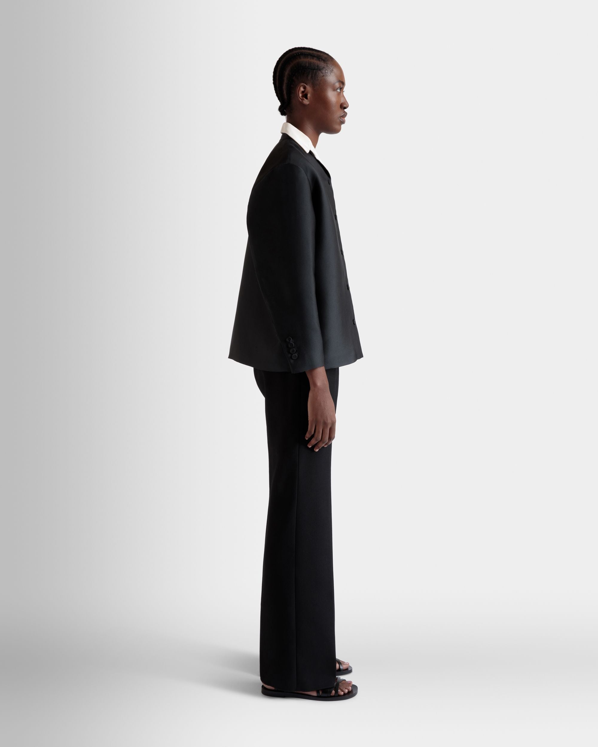 Blazer À Col Contrastant En Soie Mélangée Noire - Femme - Bally - 05