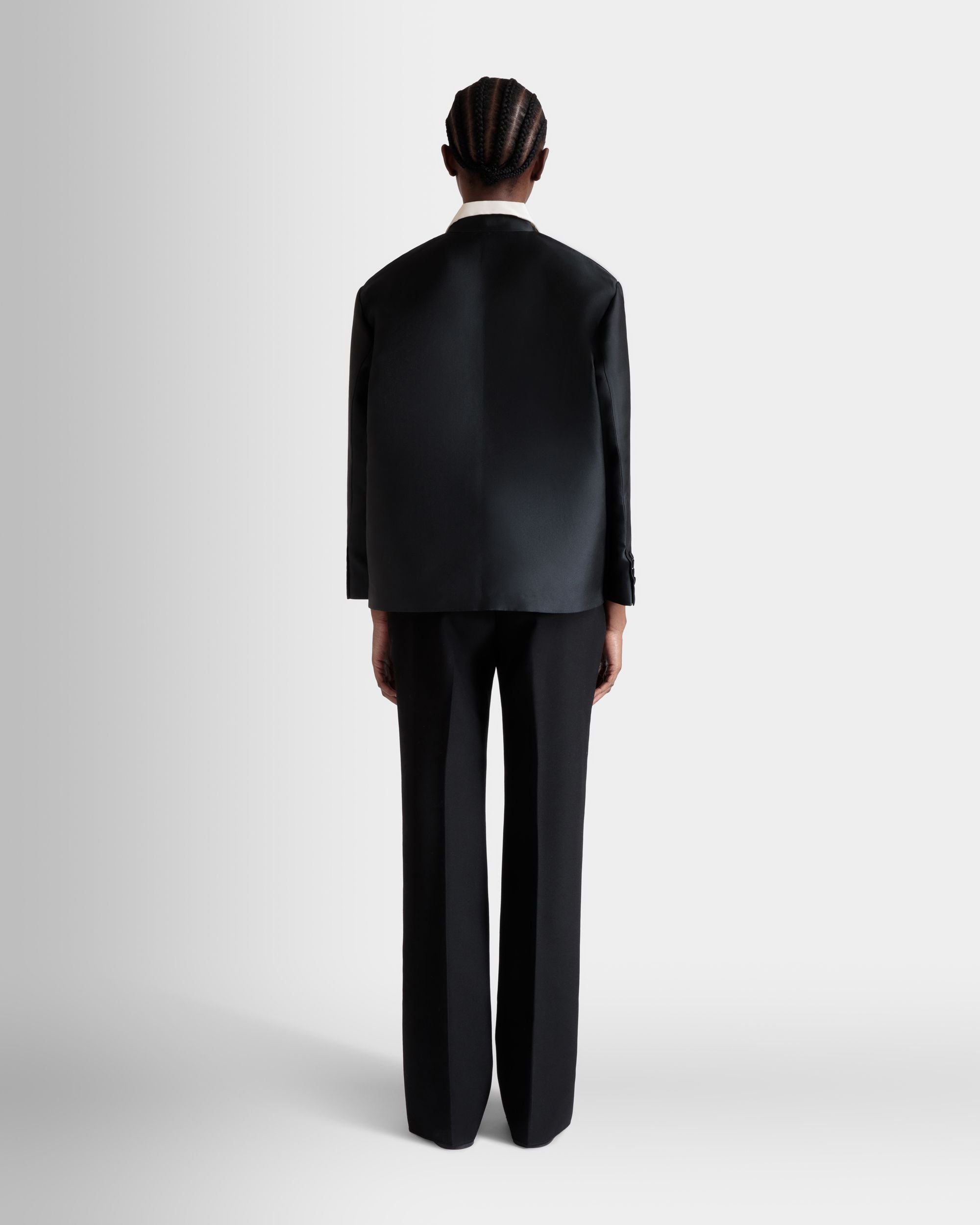 Blazer De Mezcla De Sarga Negra Con Cuello A Contraste - Mujer - Bally - 06