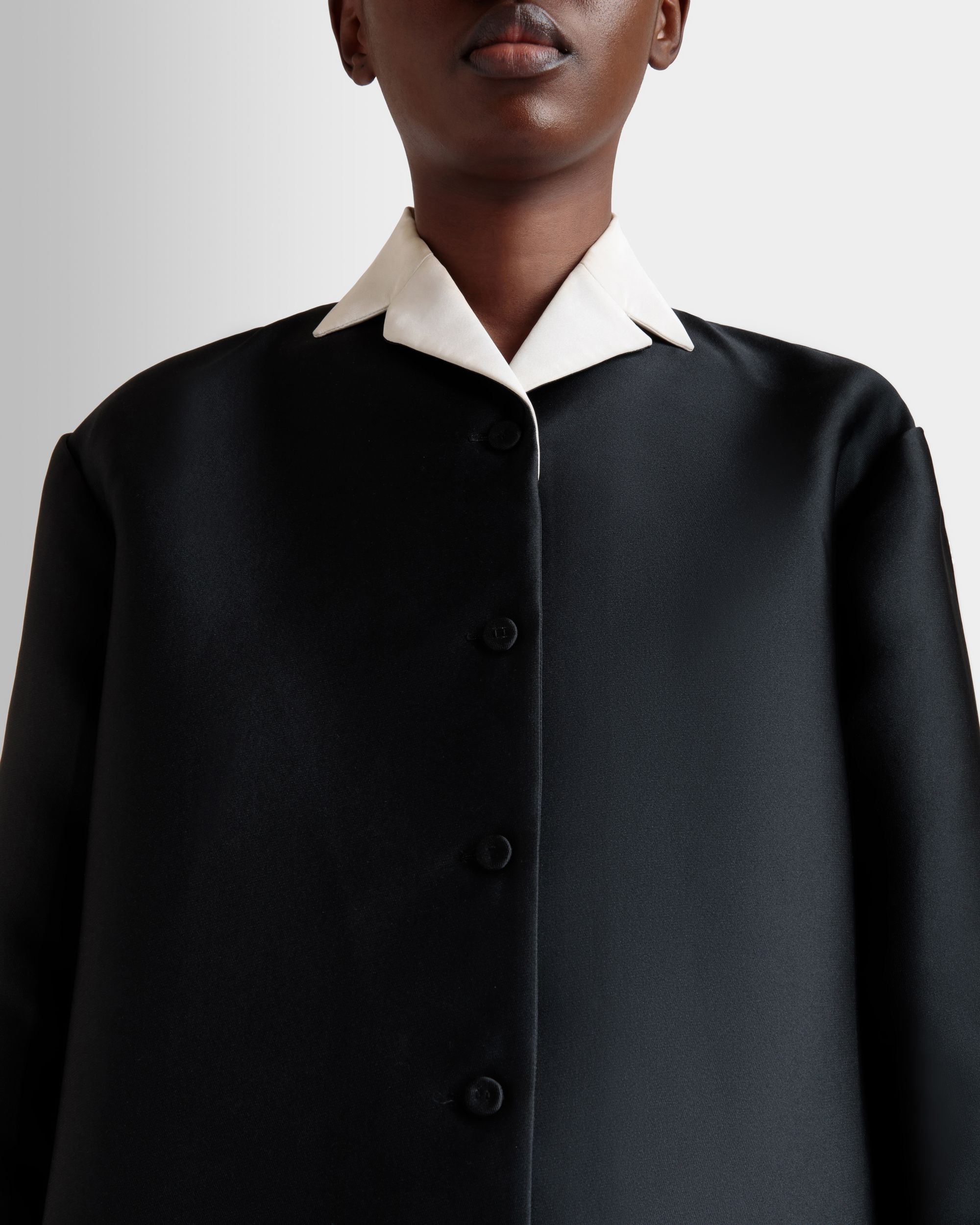 Blazer De Mezcla De Sarga Negra Con Cuello A Contraste - Mujer - Bally - 08