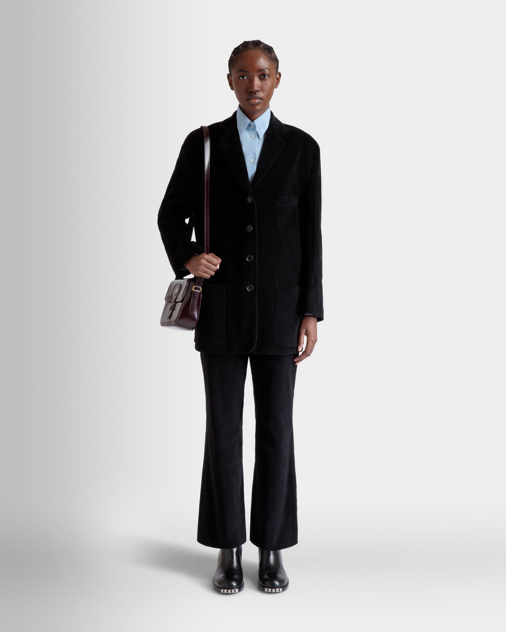 Blazer In Black Cotton Corduroy - Mujer - Bally - 02