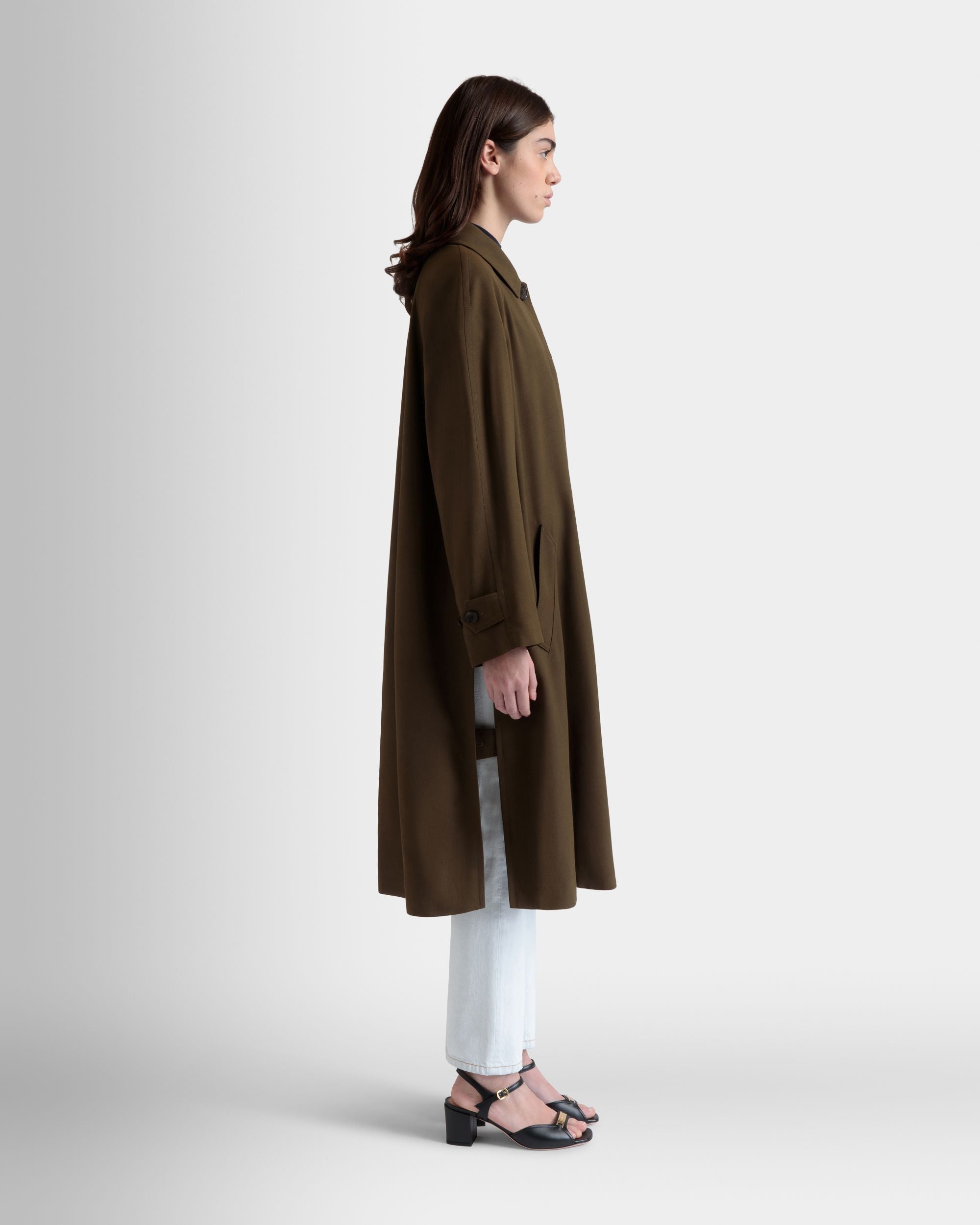 Manteau En Gabardine Fluide Military Green - Femme - Bally - 05