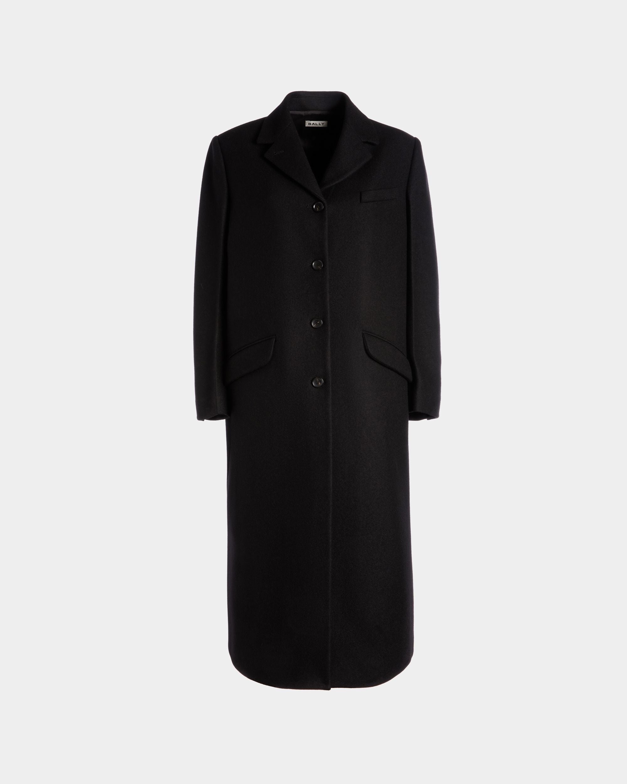 Manteau Droit En Laine Mélangée Noire - Femme - Bally - 01