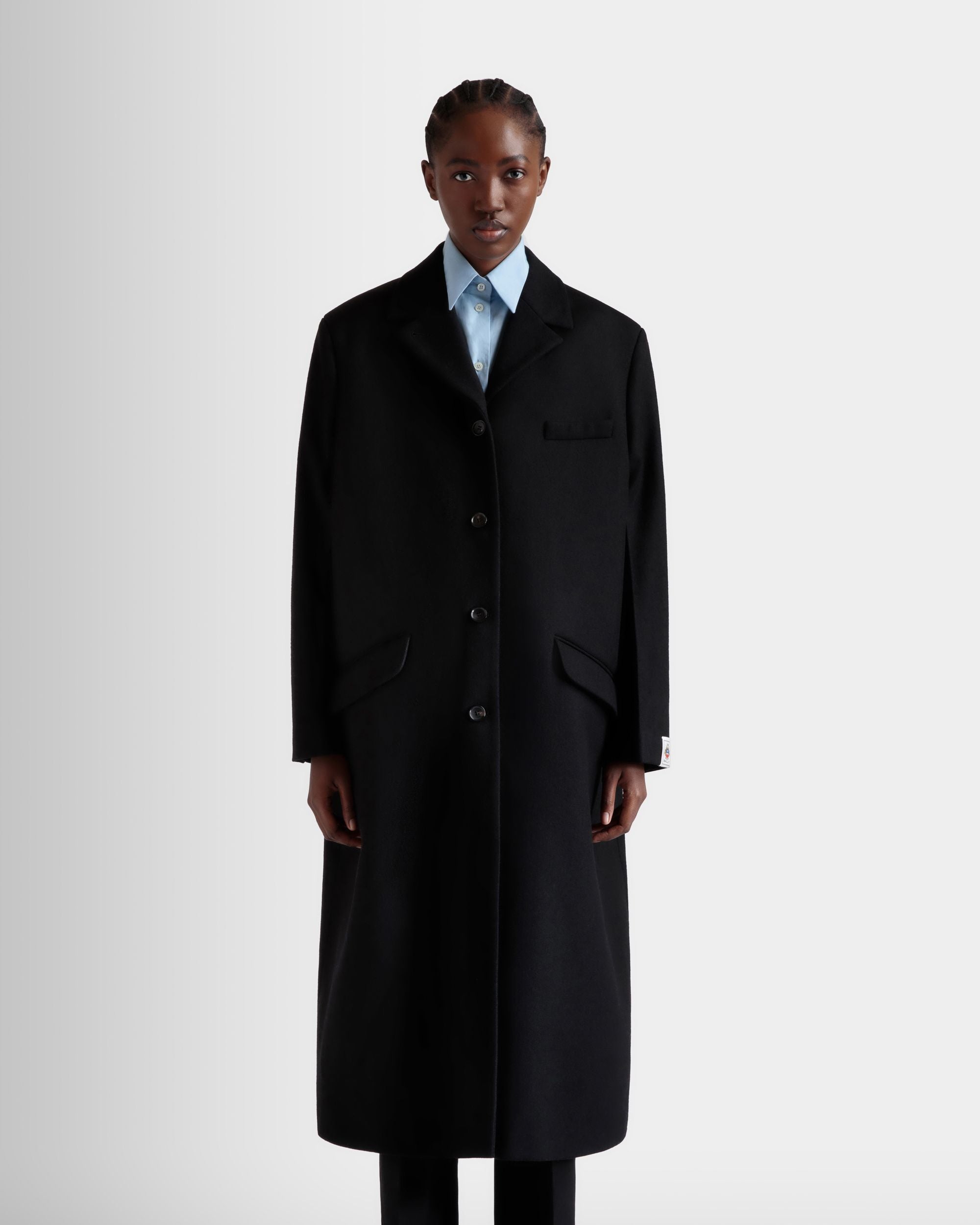 Manteau Droit En Laine Mélangée Noire - Femme - Bally - 03
