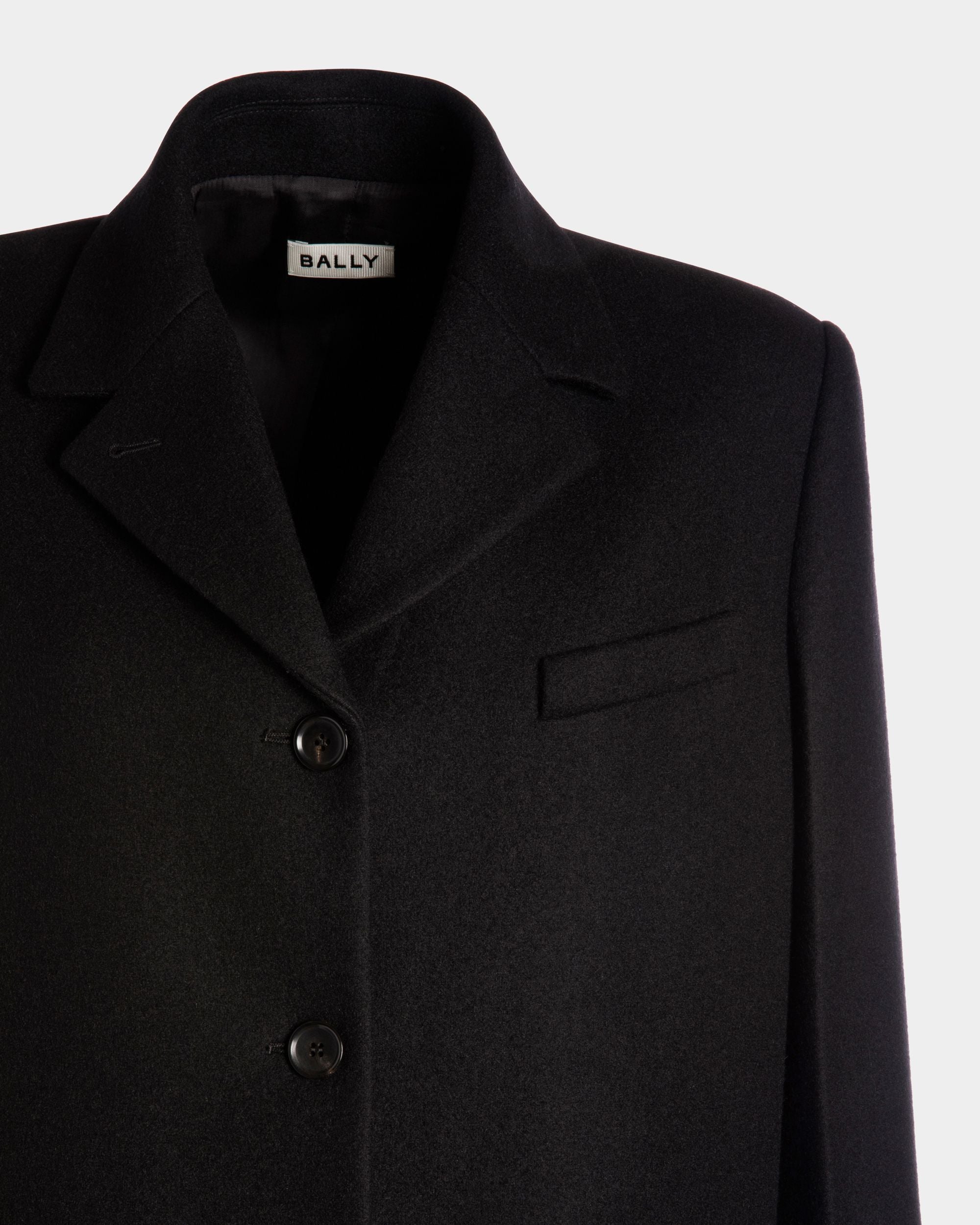Manteau Droit En Laine Mélangée Noire - Femme - Bally - 04