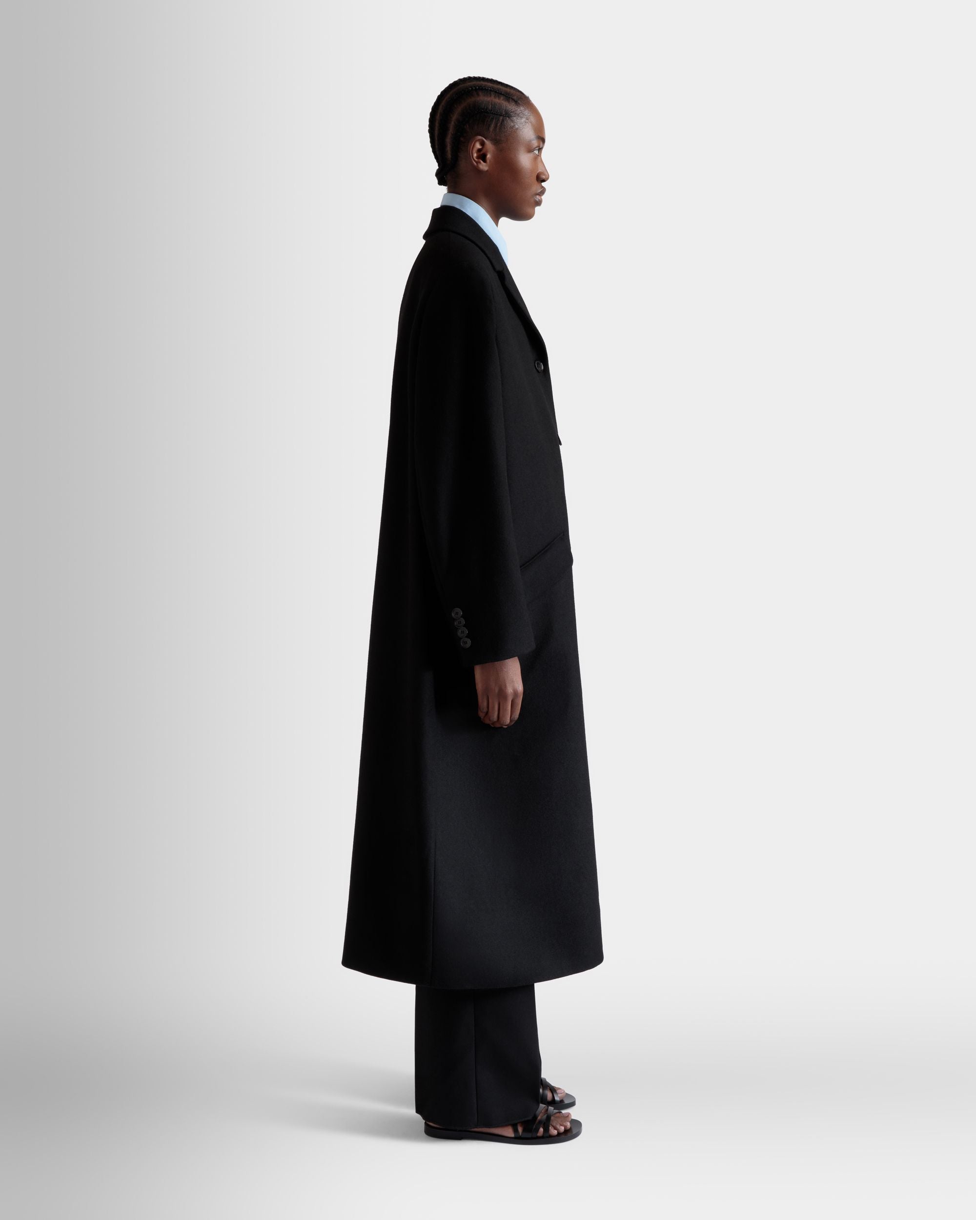 Manteau Droit En Laine Mélangée Noire - Femme - Bally - 05