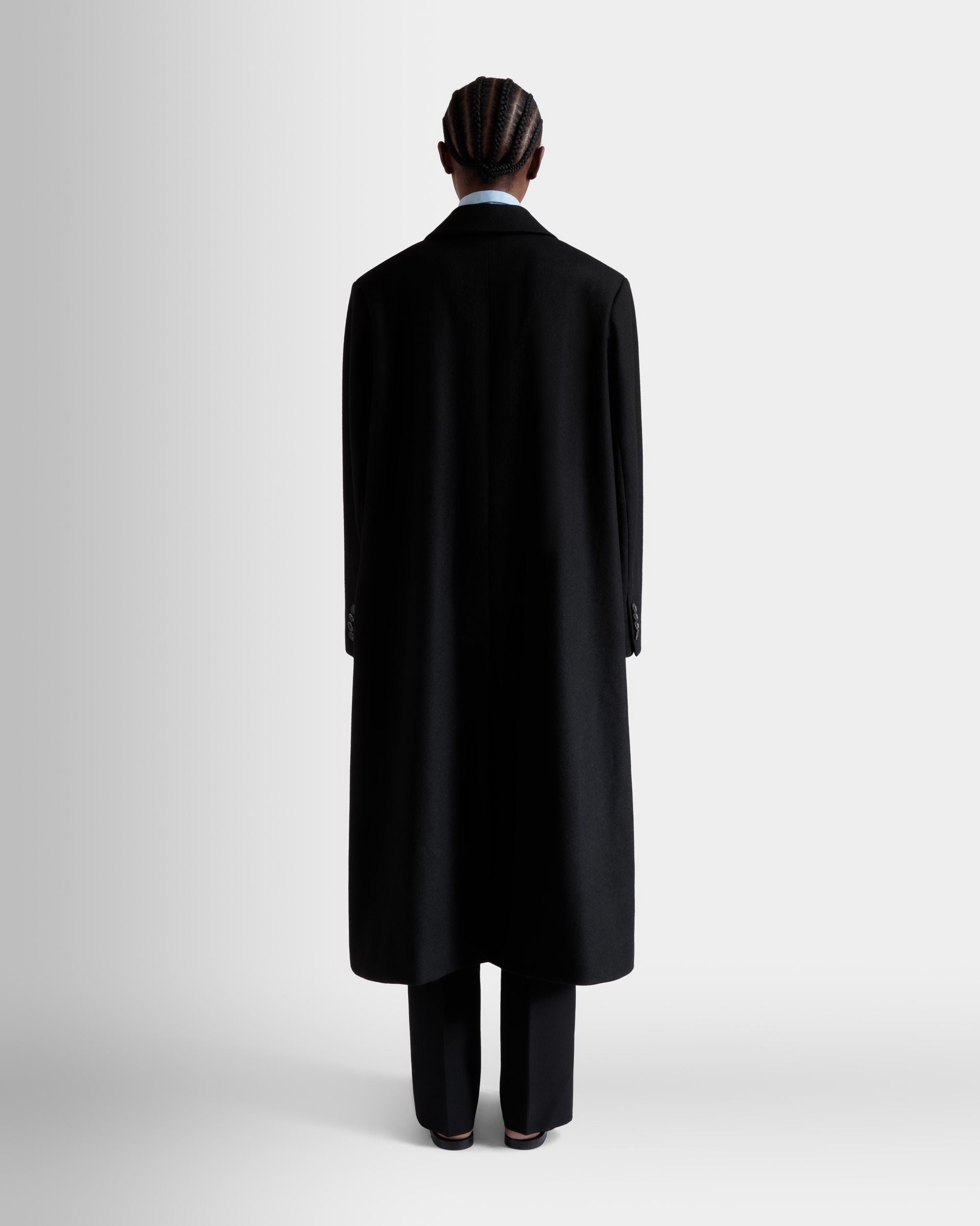 Manteau Droit En Laine Mélangée Noire - Femme - Bally - 06