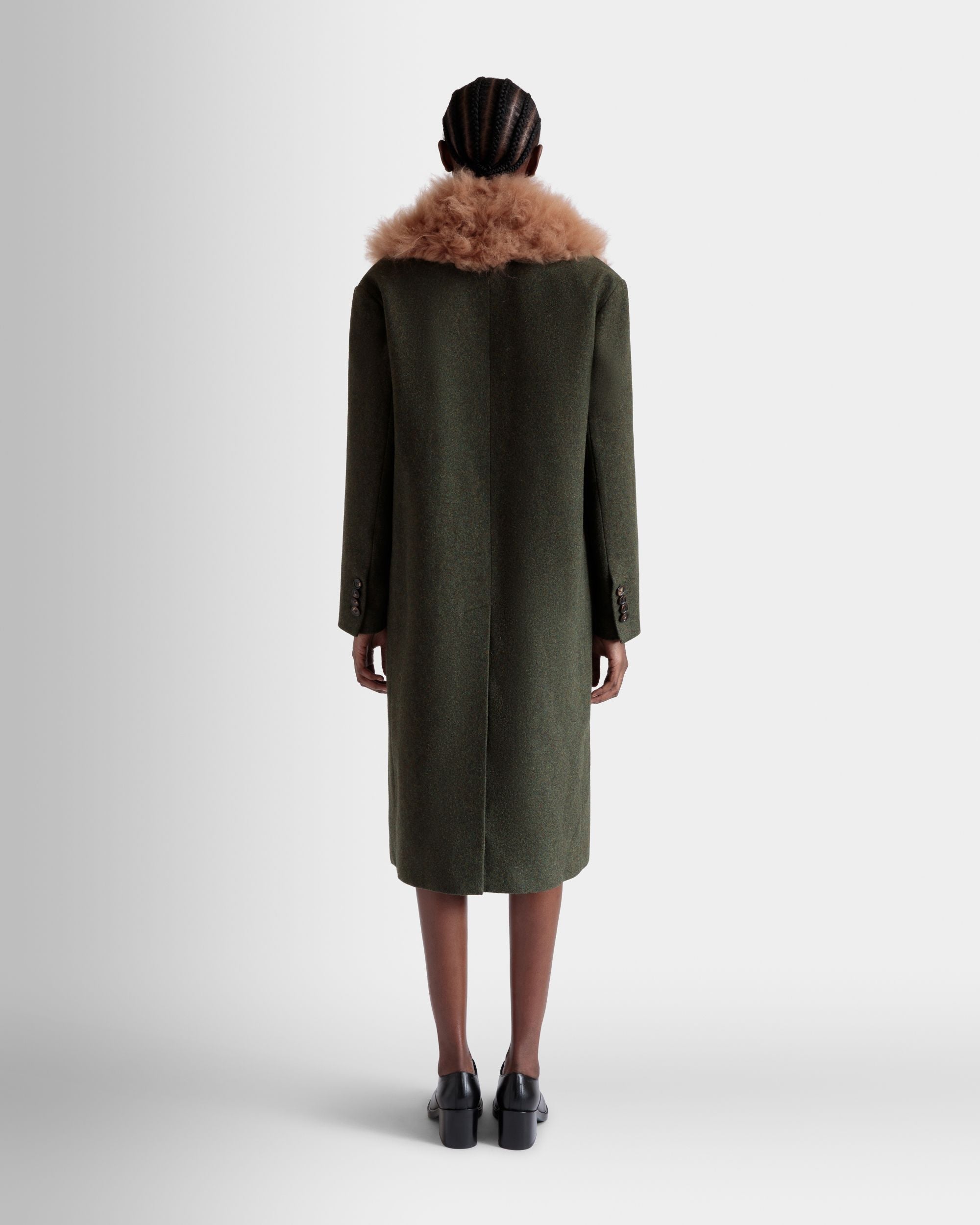 Single-Breasted Coat In Dark Green Wool - Mujer - Bally - 06