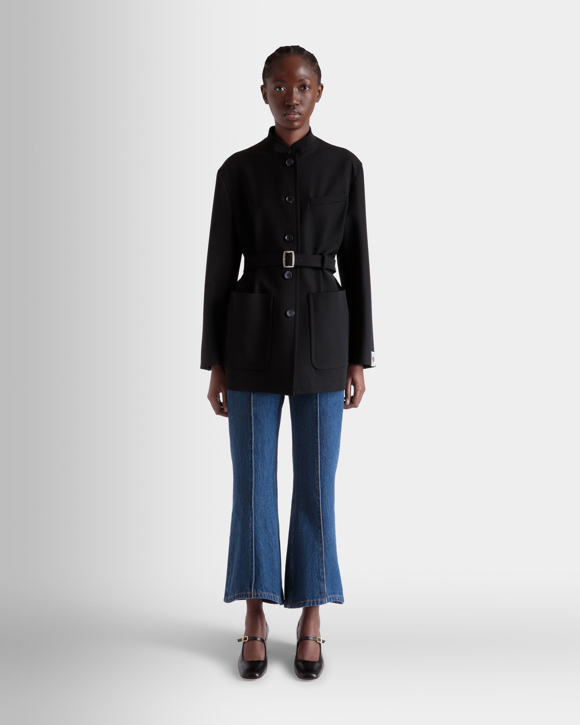 Chaqueta Con Cinturón De Gabardina De Nailon Negra - Mujer - Bally - 02