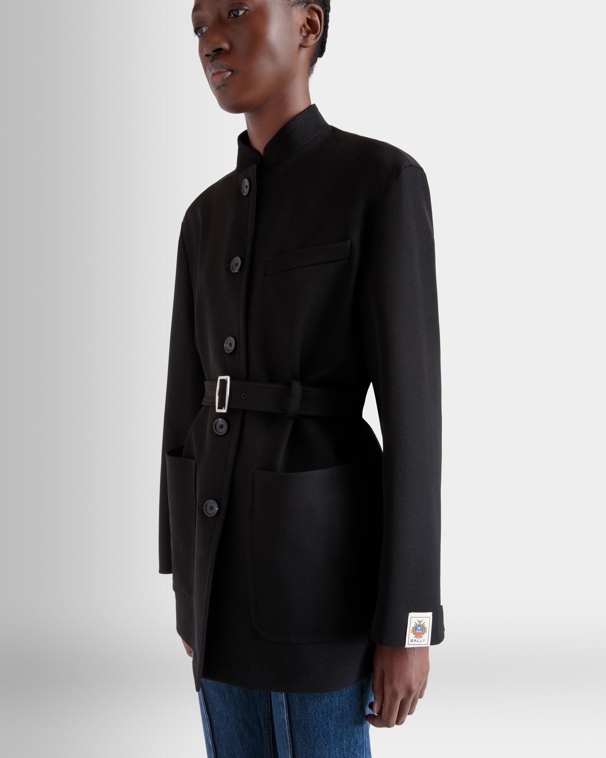 Chaqueta Con Cinturón De Gabardina De Nailon Negra - Mujer - Bally - 03