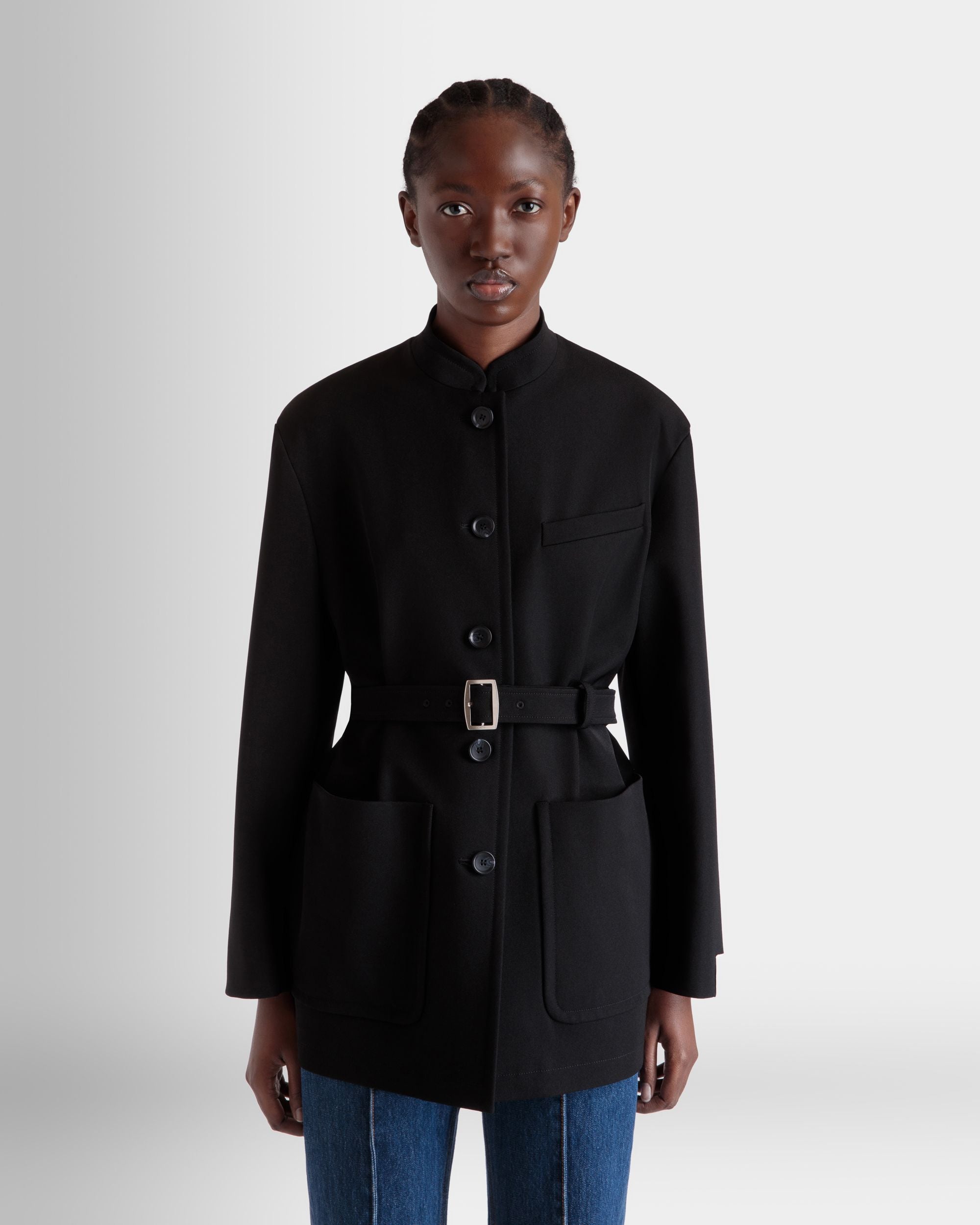 Chaqueta Con Cinturón De Gabardina De Nailon Negra - Mujer - Bally - 08