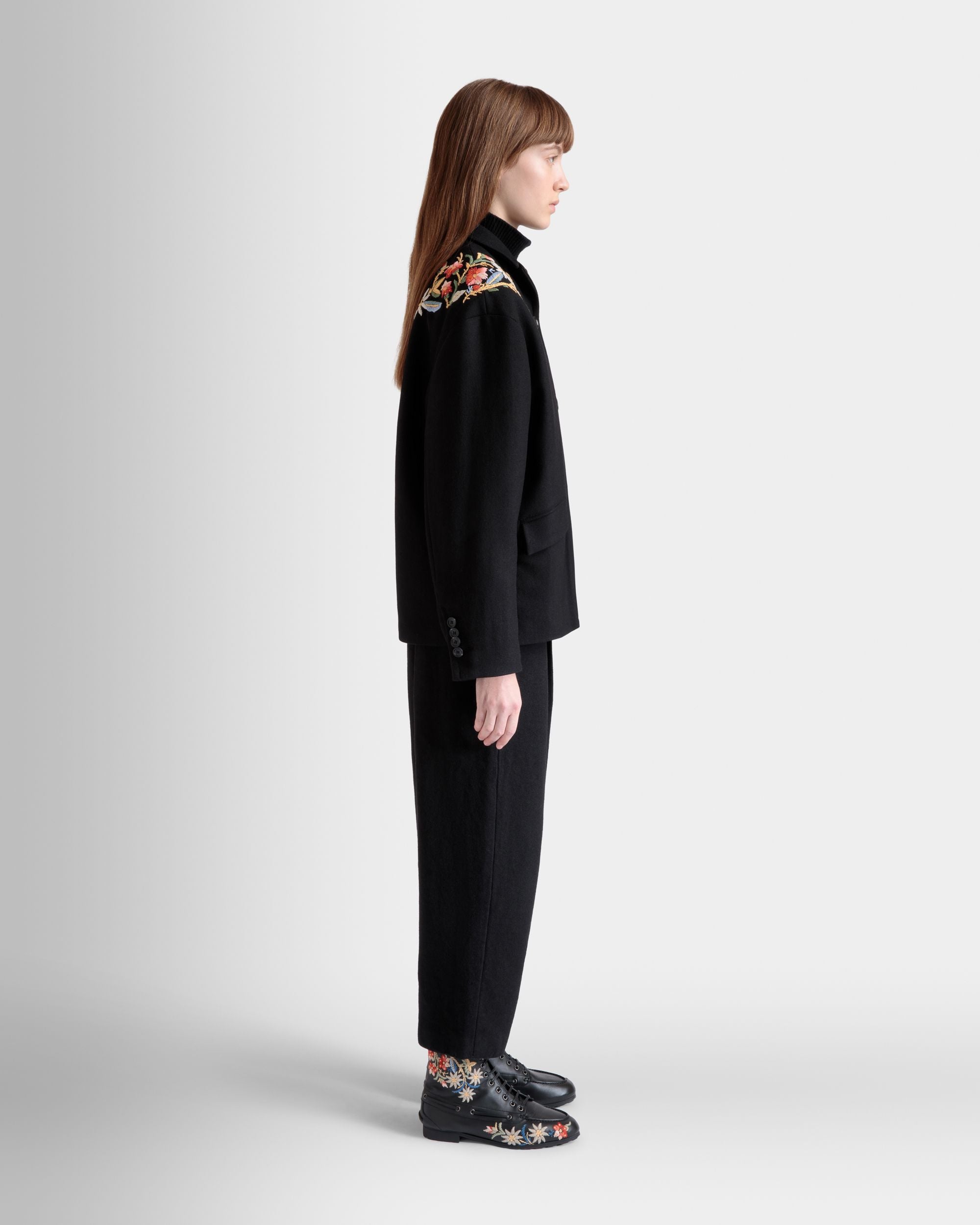 Winter Capsule Jacke Mit Alpenblumen Aus Wollmix In Schwarz - Damen - Bally - 05