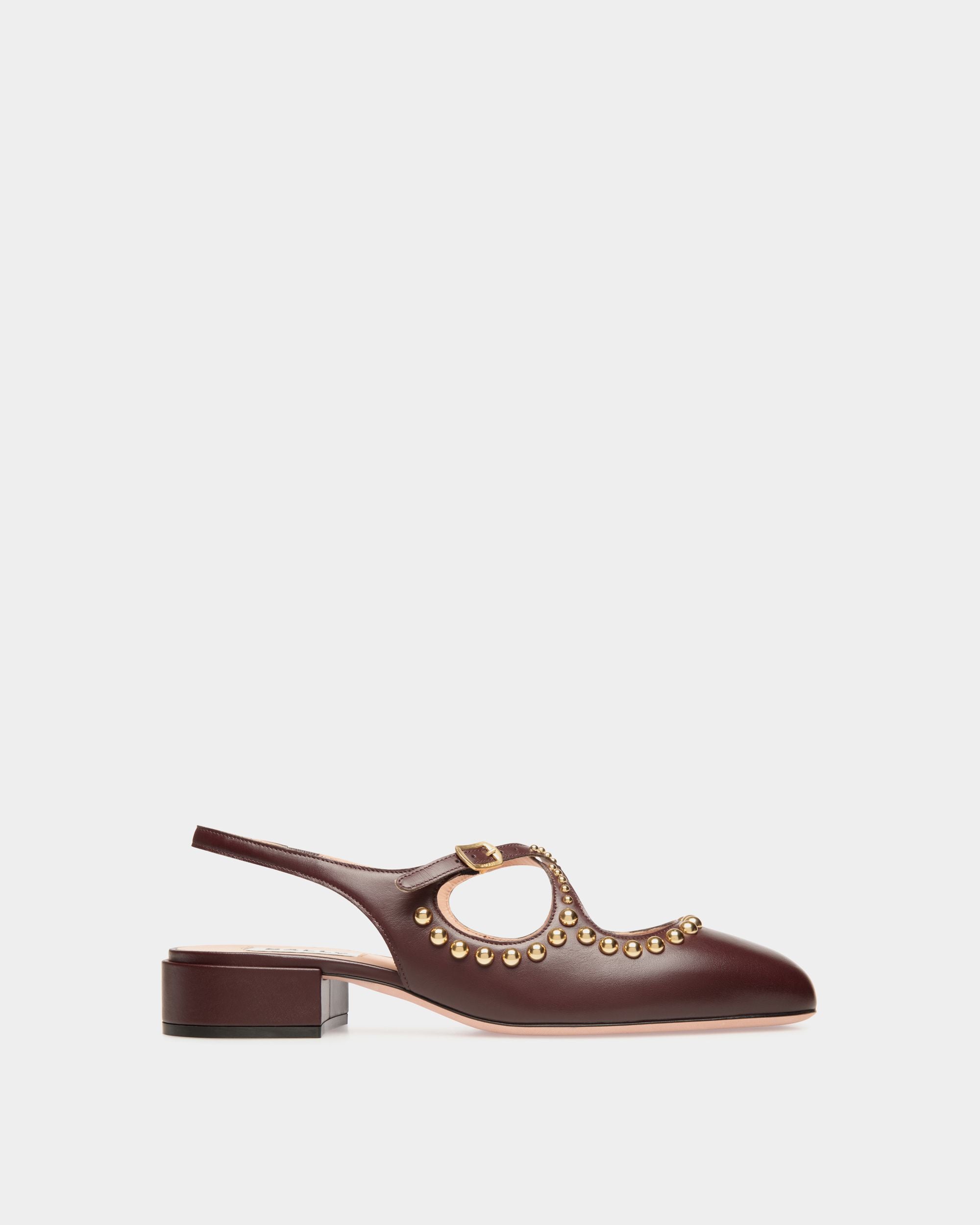 Ballyrina Slingback Pump in Deep Burgundy Leather - Femme - Bally - 01