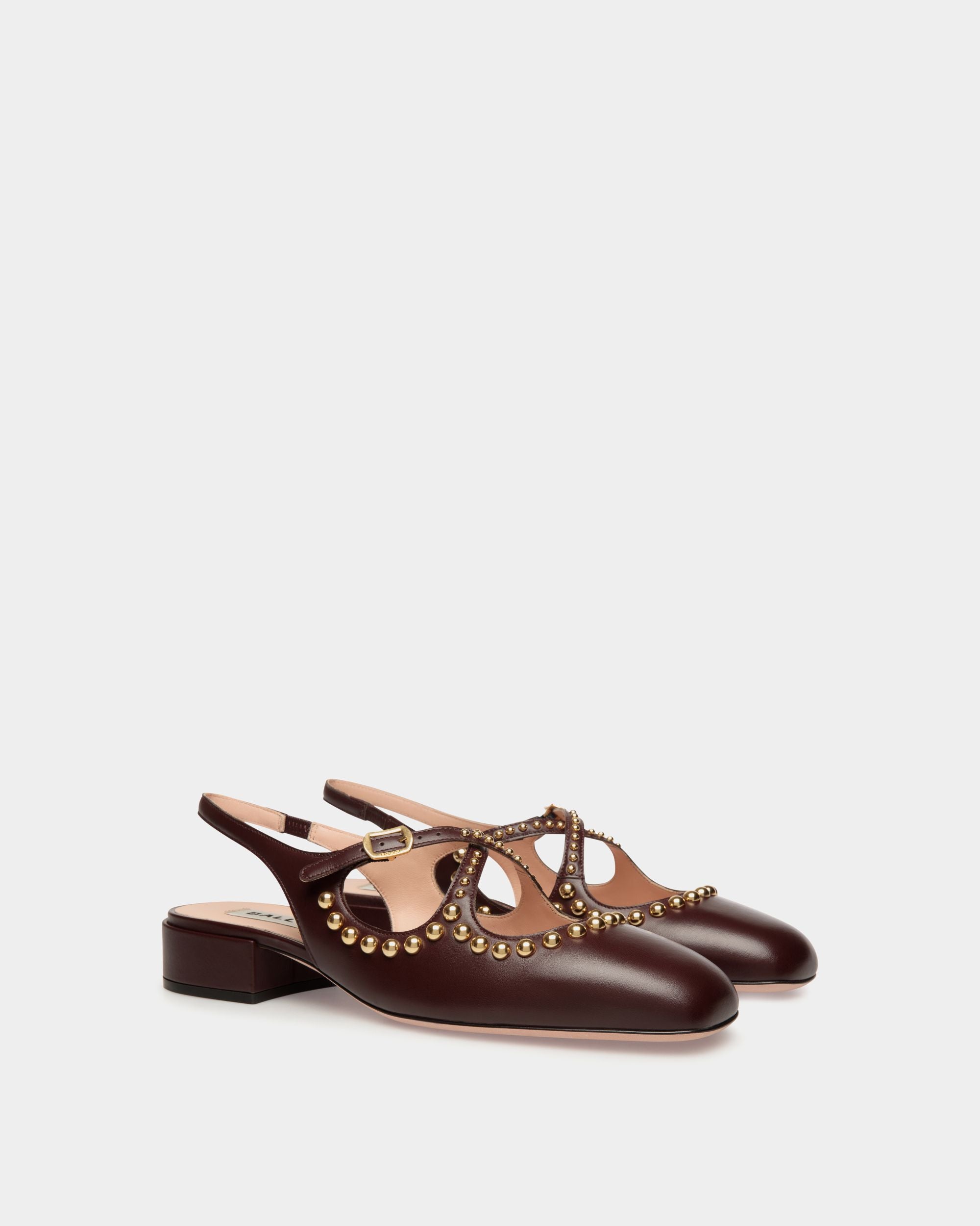 Ballyrina Slingback Pump in Deep Burgundy Leather - Femme - Bally - 02
