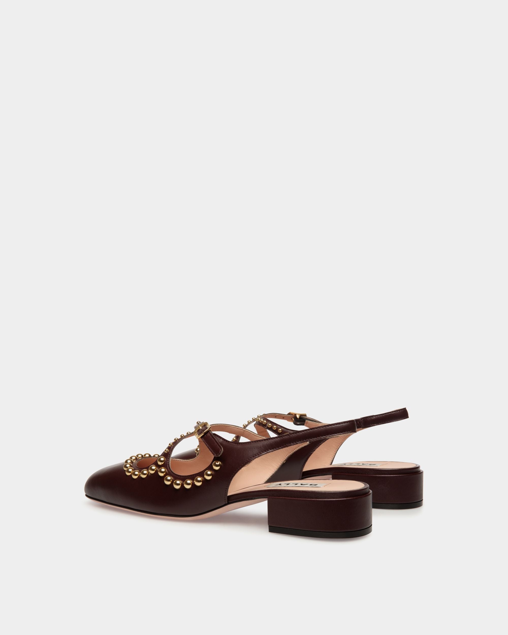 Ballyrina Slingback Pump in Deep Burgundy Leather - Femme - Bally - 03