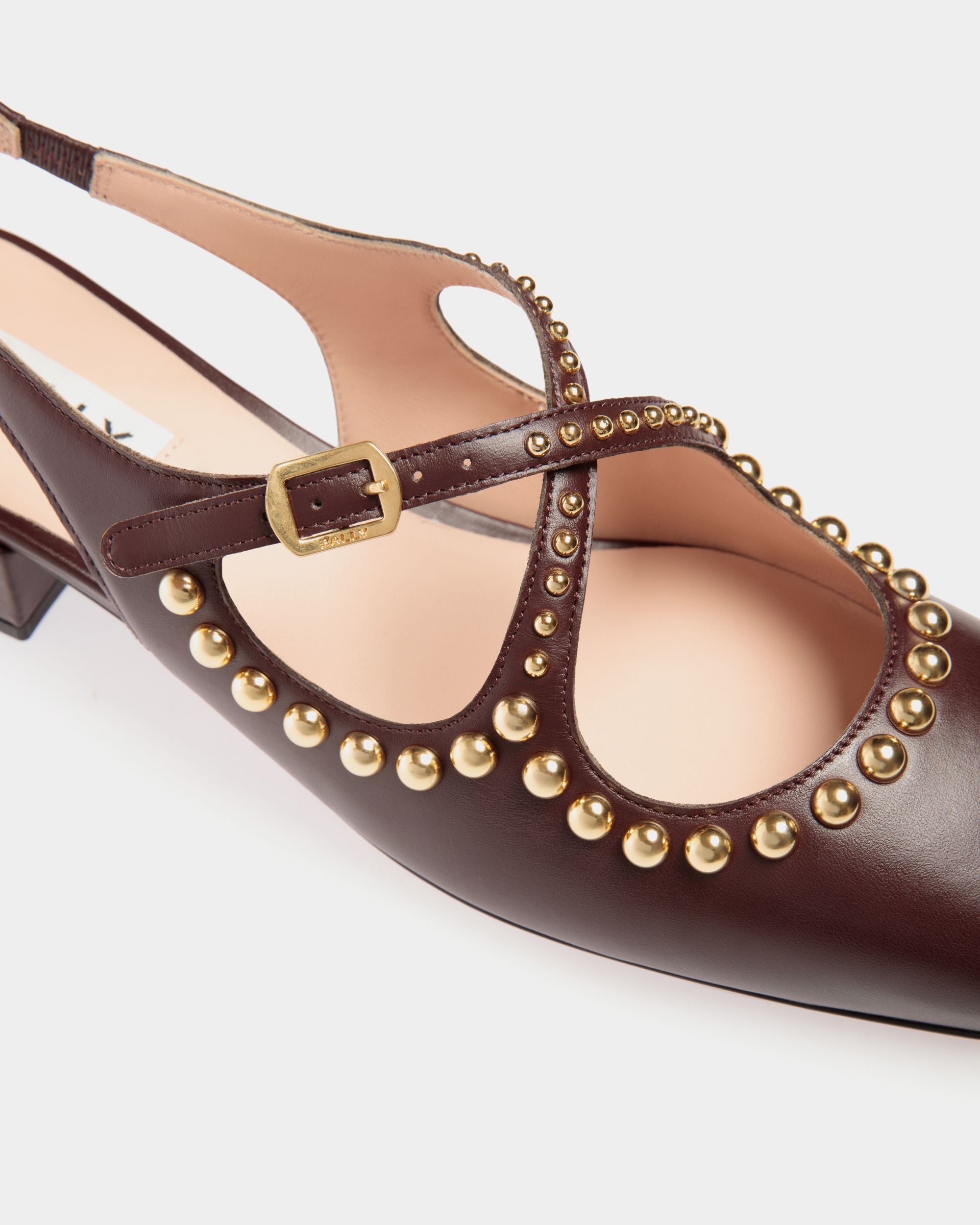Ballyrina Slingback Pump in Deep Burgundy Leather - Femme - Bally - 05