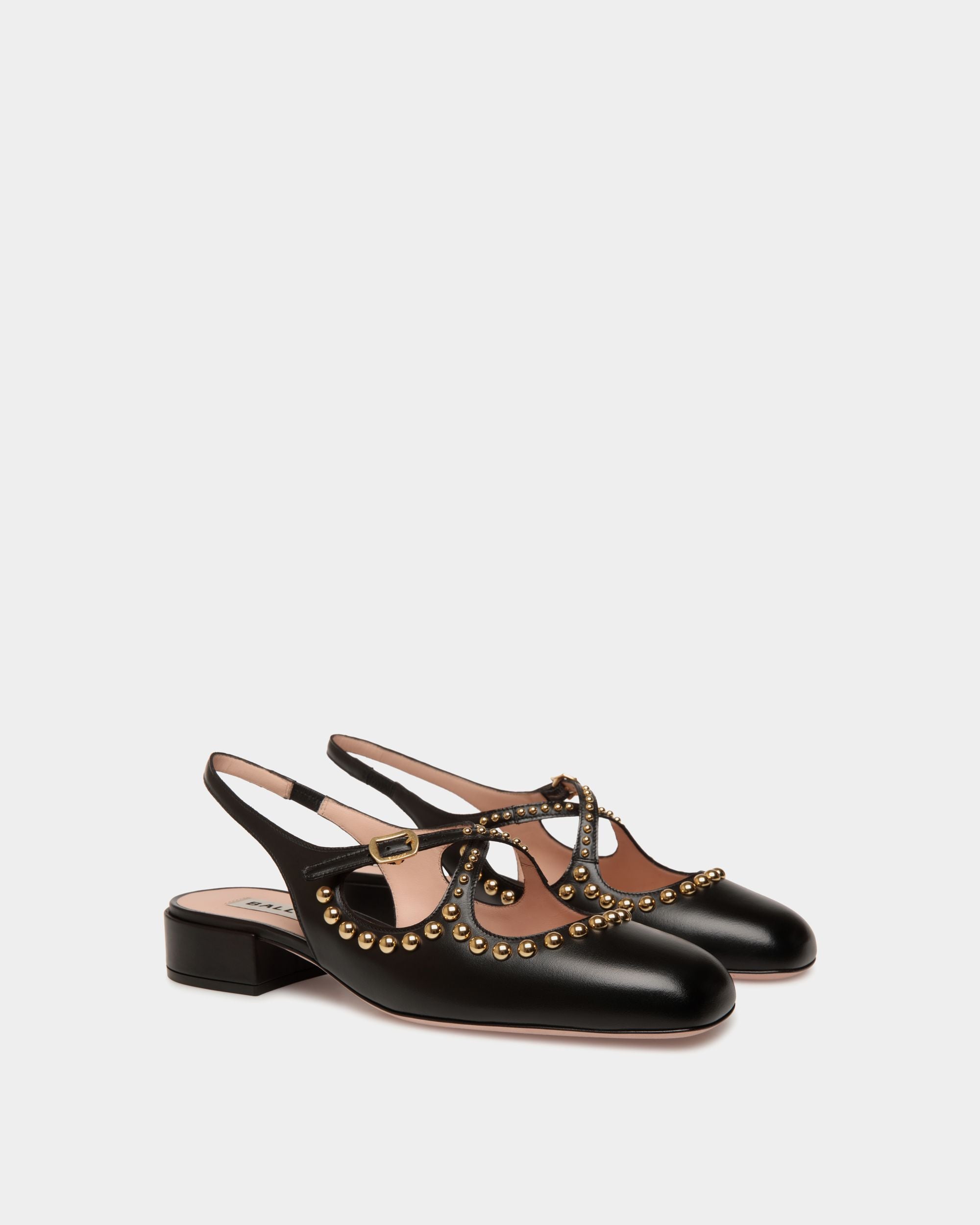 Ballyrina Slingpumps Aus Schwarzem Leder Mit Nieten - Damen - Bally - 03
