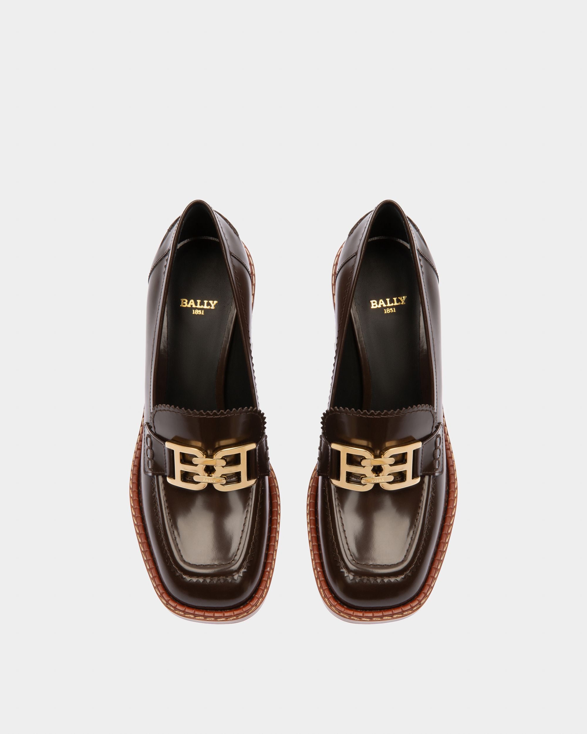 Ellyane Leather Mocassins In Ebony Brown - Damen - Bally - 03