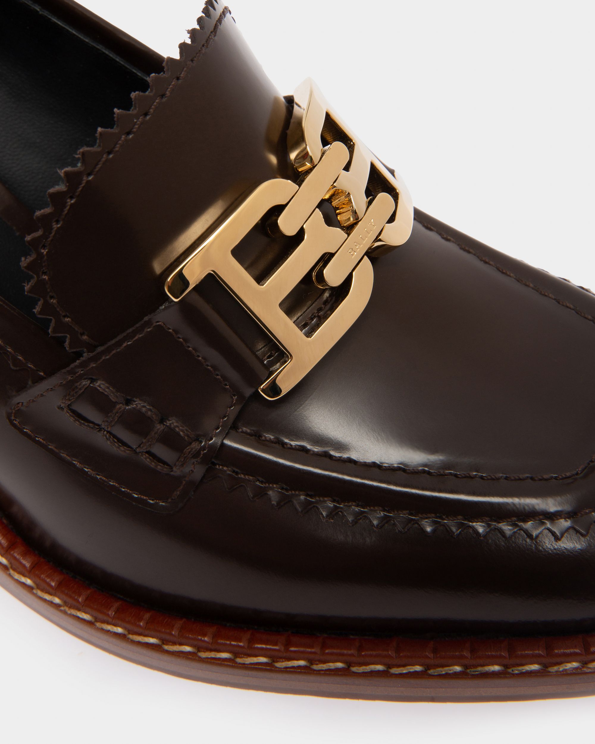 Ellyane Leather Mocassins In Ebony Brown - Damen - Bally - 05