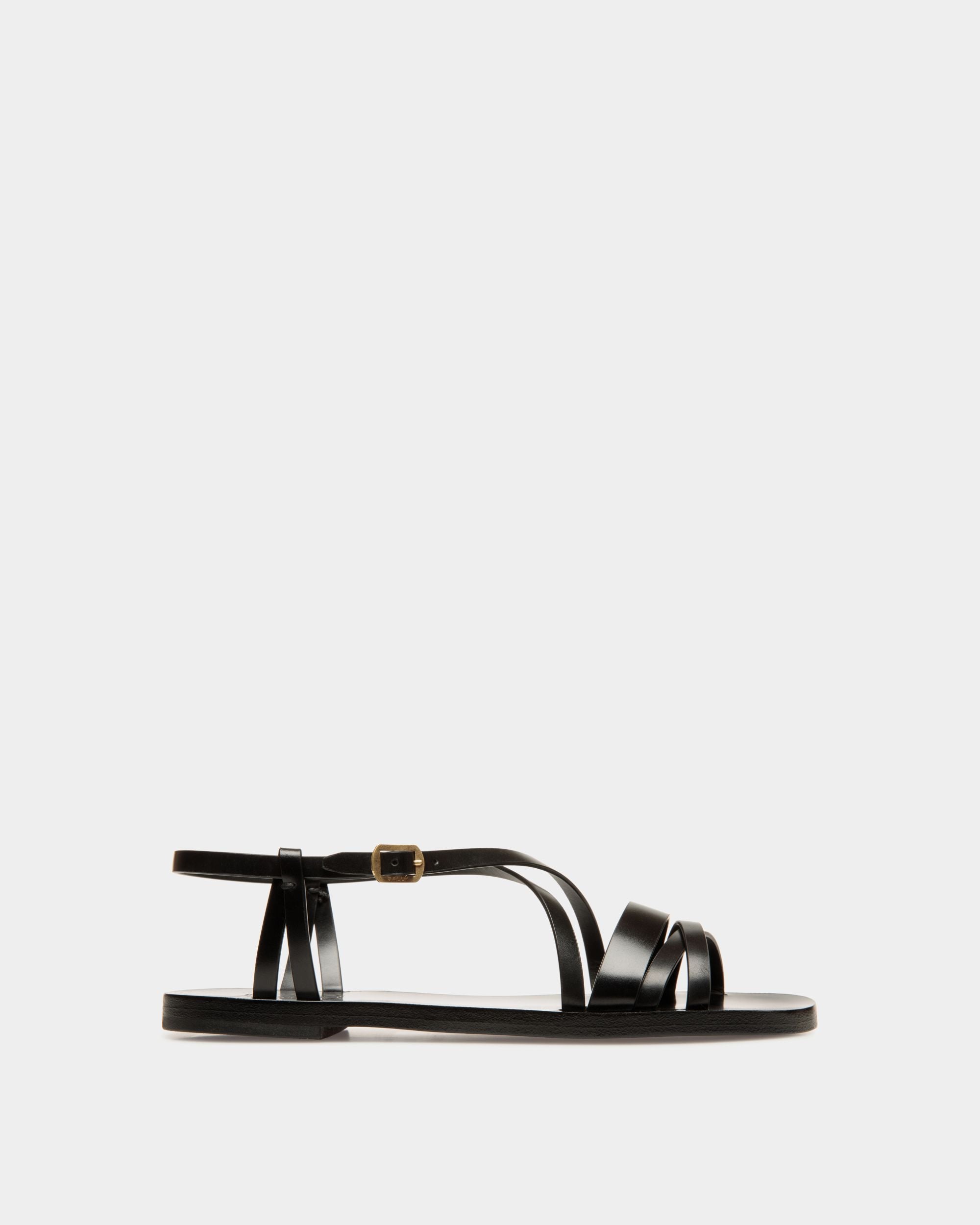 Sandale À Talon Plat Salis En Cuir Noir - Femme - Bally - 01