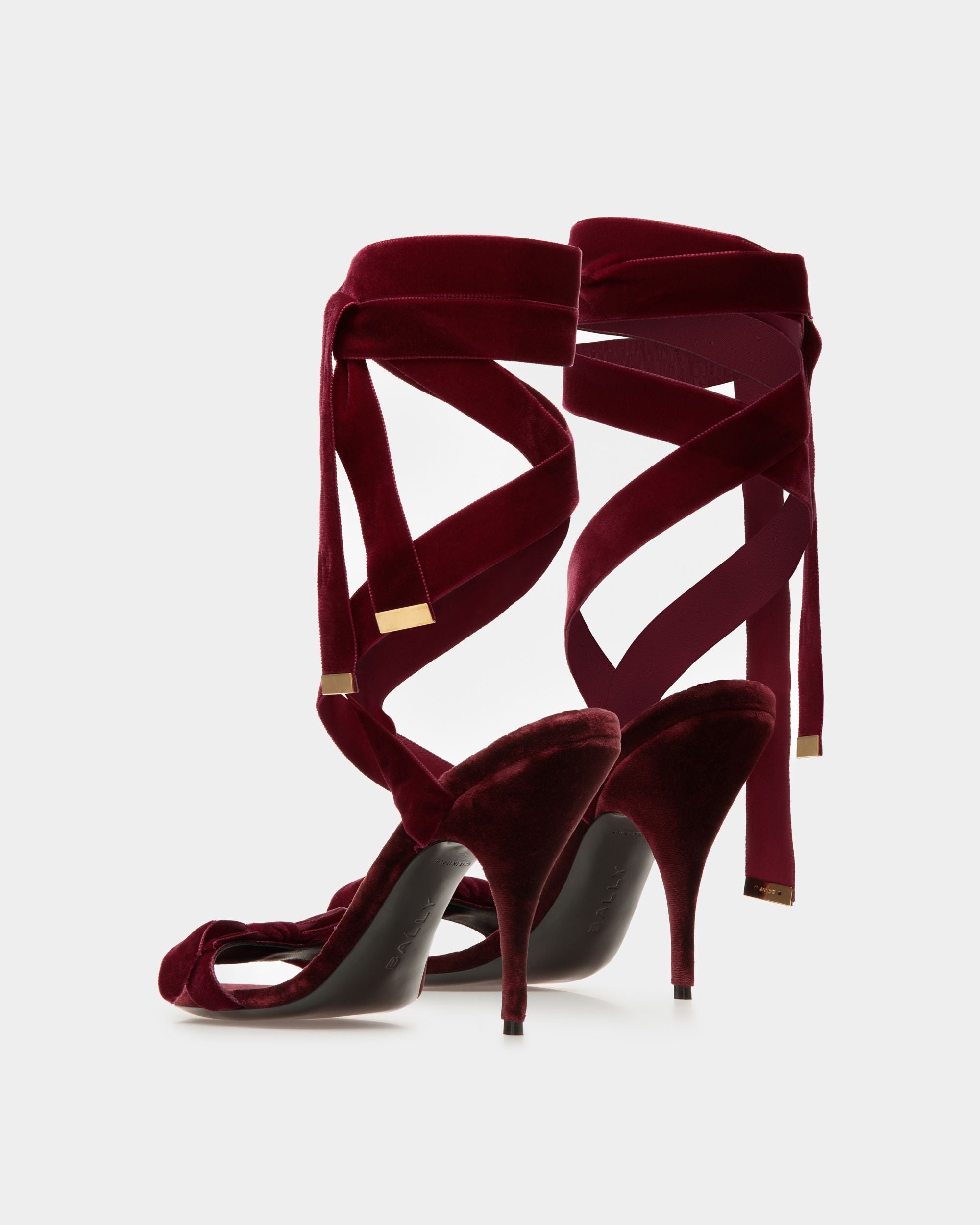 Sandales À Talons Annita En Velours Bordeaux - Femme - Bally - 03