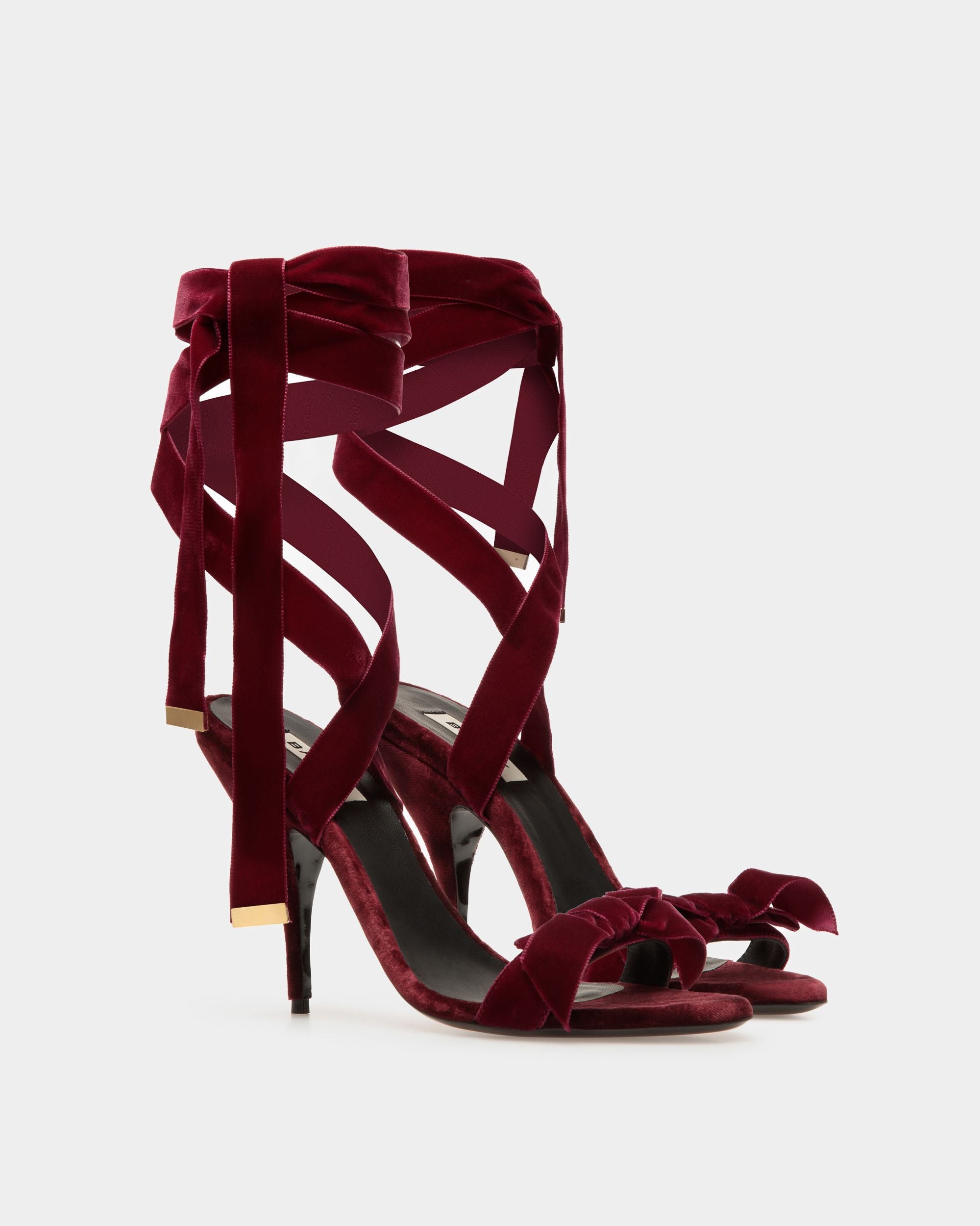 Sandales À Talons Annita En Velours Bordeaux - Femme - Bally - 04