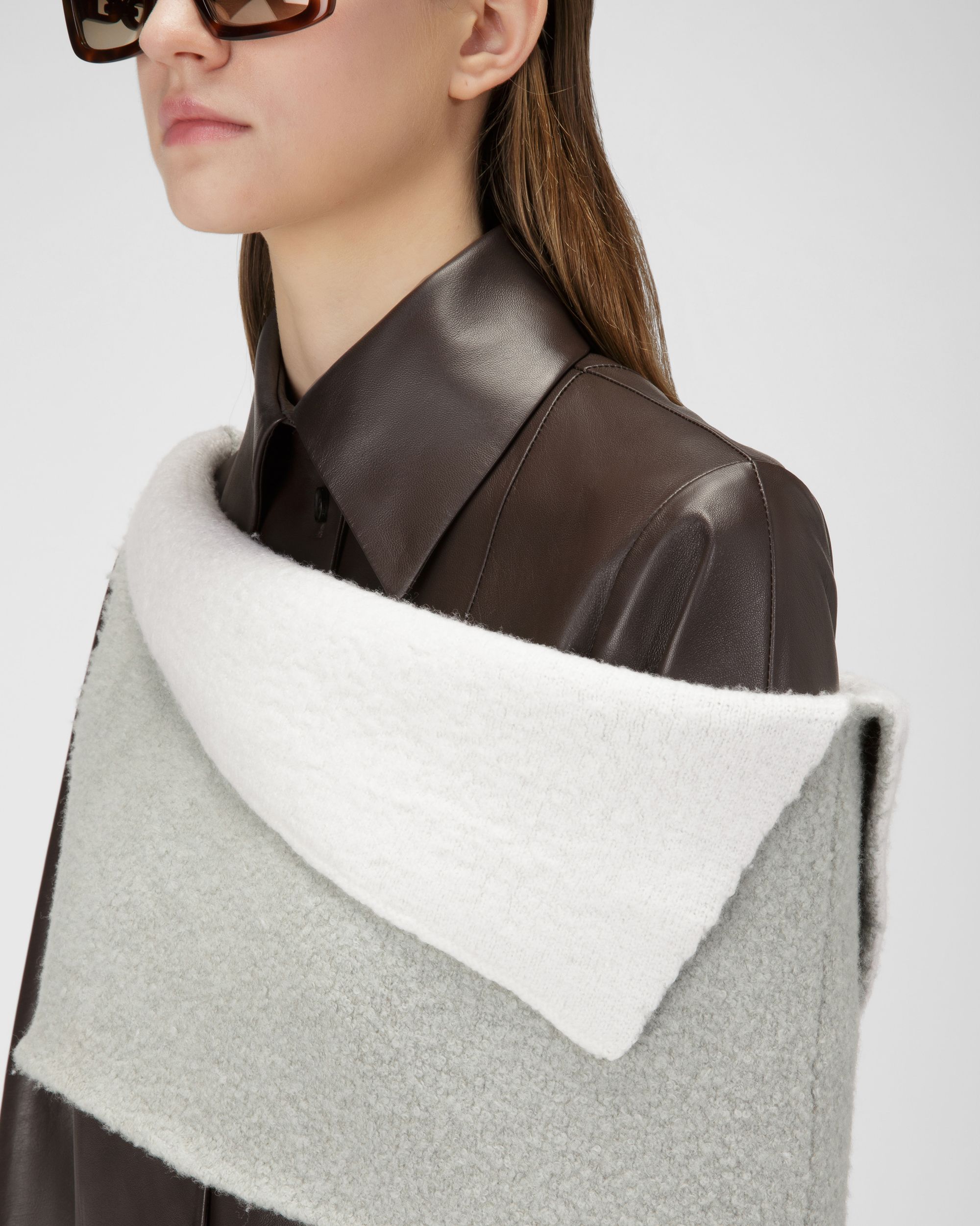 Écharpe En Laine Mélangée Gris Et Ivoire - Femme - Bally - 04