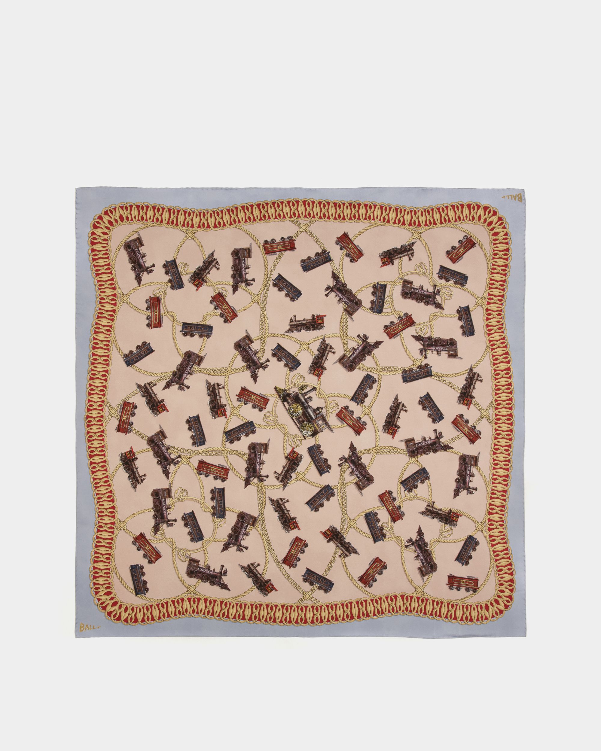 Train Print Square Scarf In Multicolor Silk - Women's - Bally - 01