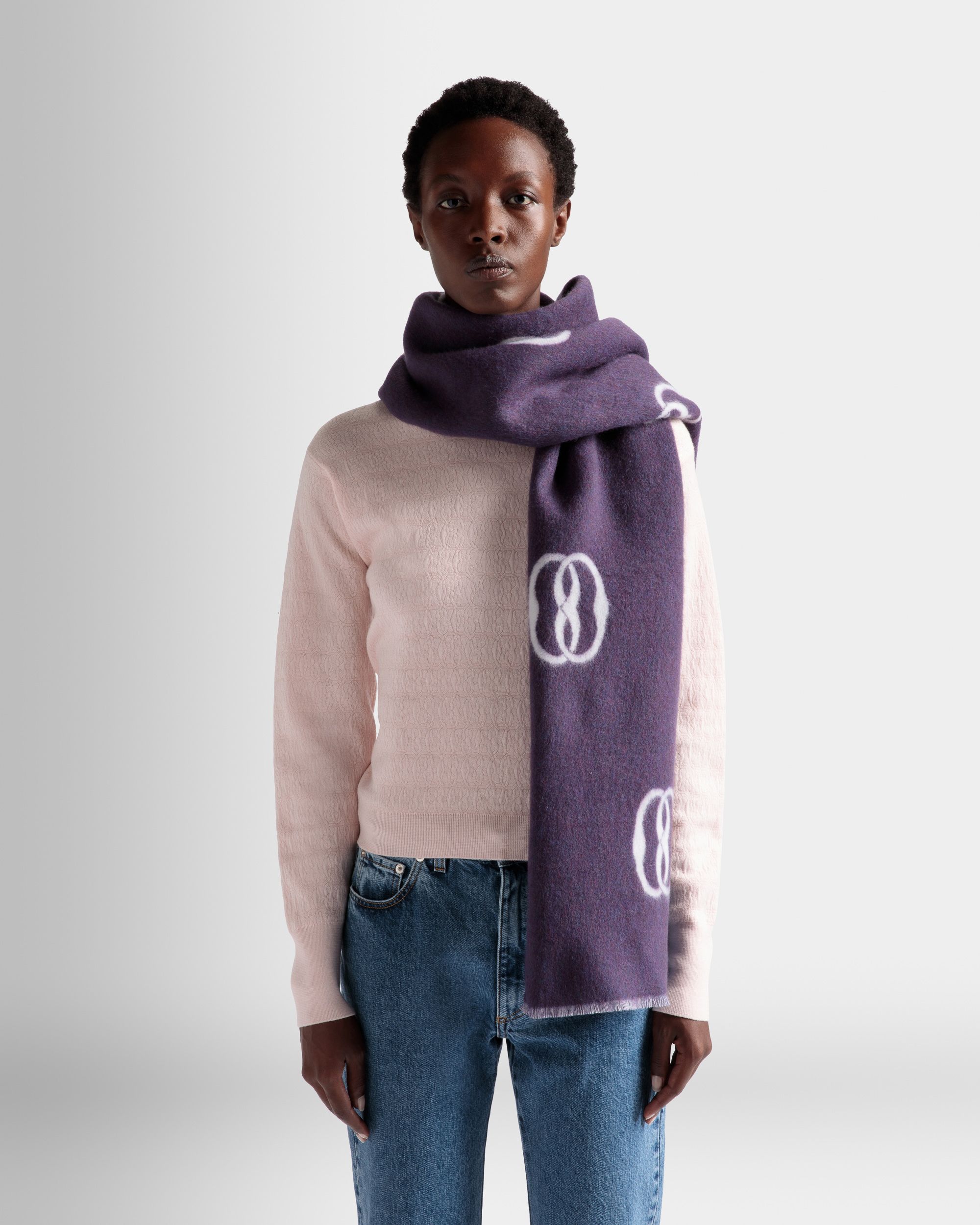 Emblem Scarf In Orchid And Dusty White Fabric - Women's - Bally - 02