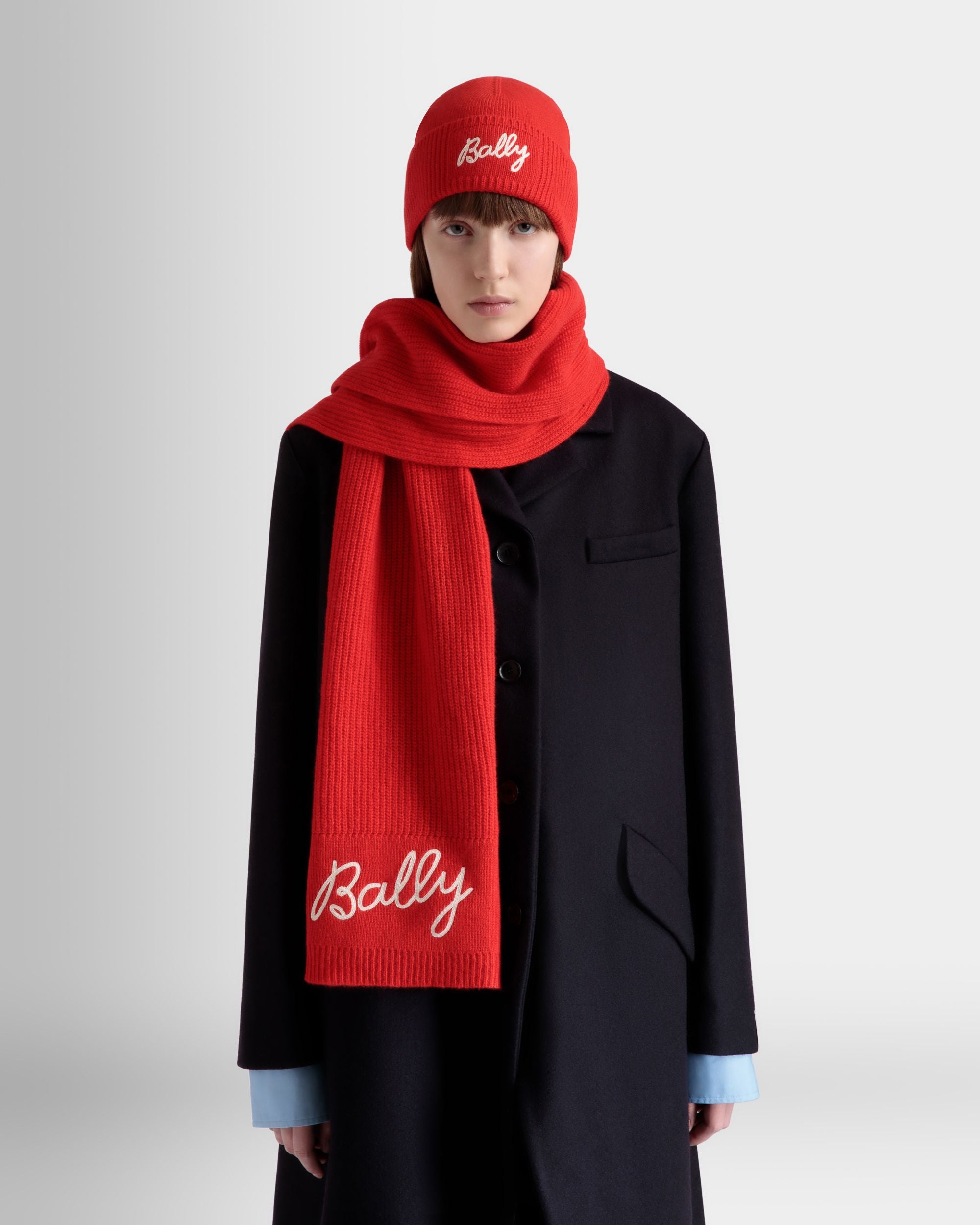 Écharpe Avec Logo En Laine Candy Red - Femme - Bally - 02